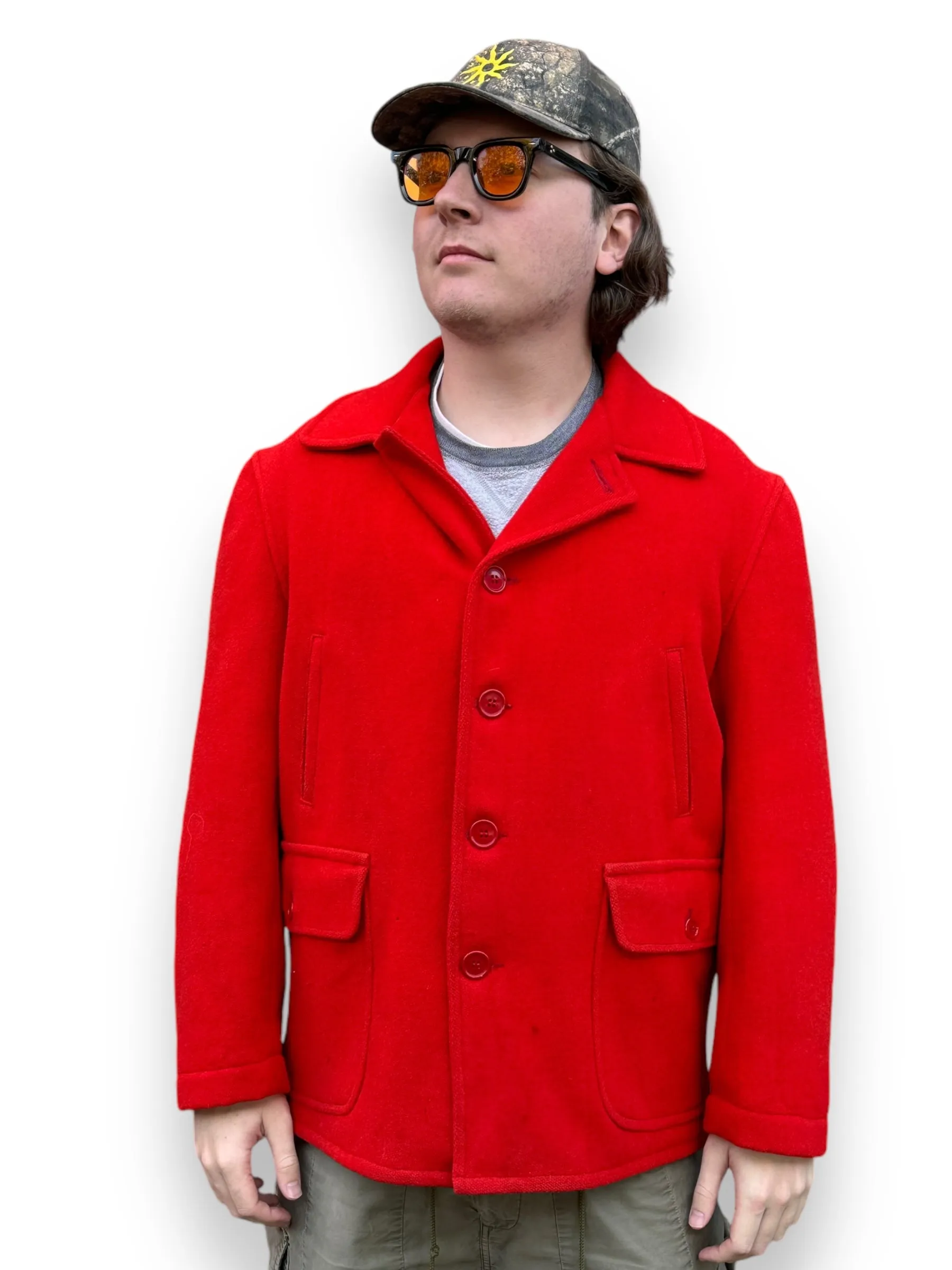 1940s J.O. Ballard & CO Red Wool Hunting Jacket SZ XL