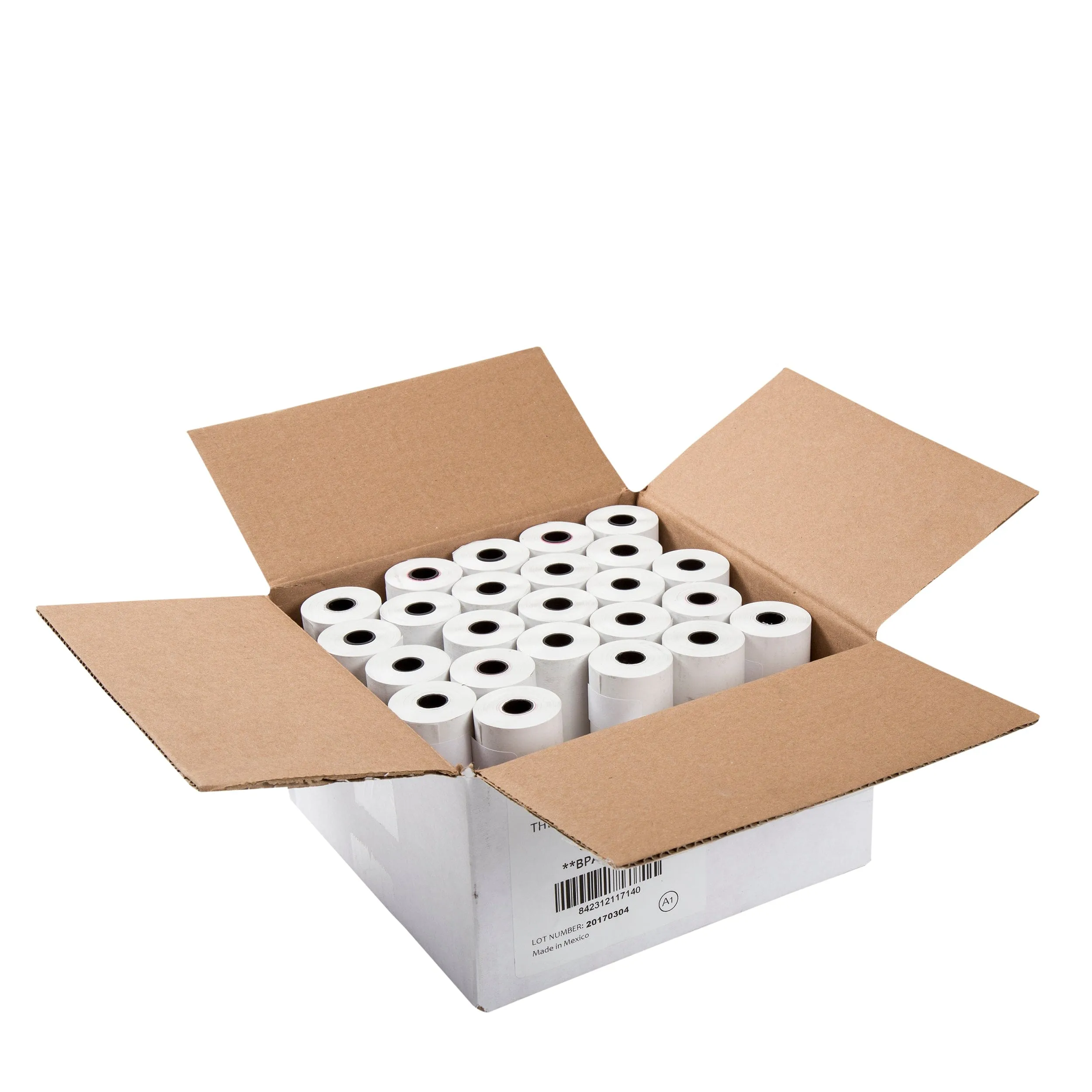 2.25 x 74' White 11mm ID Solid Core Thermal Rolls, Case of 50