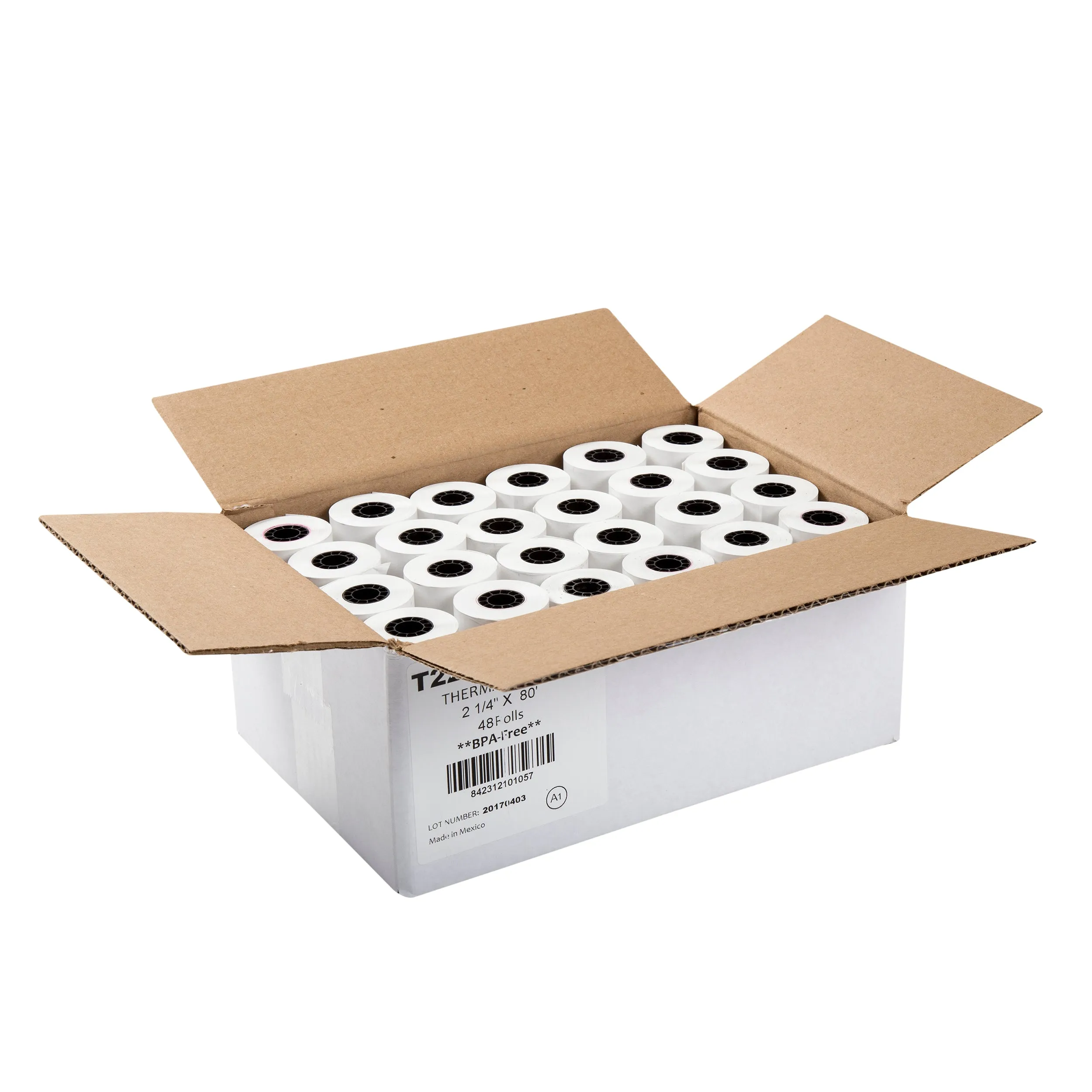 2.25" x 80' White 7/16" ID Core Thermal Rolls, Case of 48
