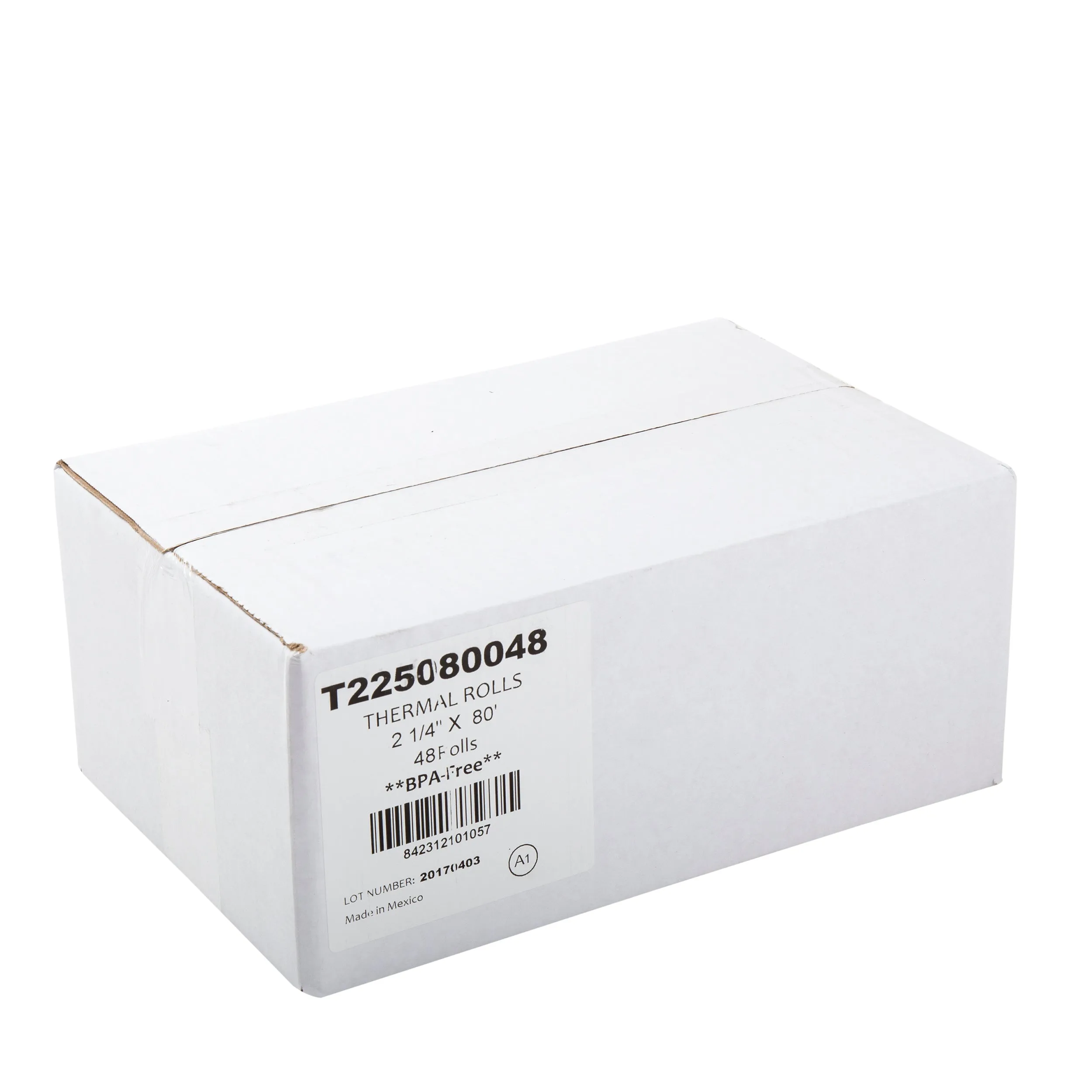 2.25" x 80' White 7/16" ID Core Thermal Rolls, Case of 48