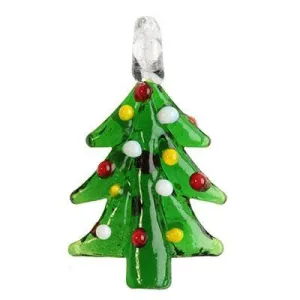 29mm Green Christmas Tree with Ornaments Glass Lampwork Charm