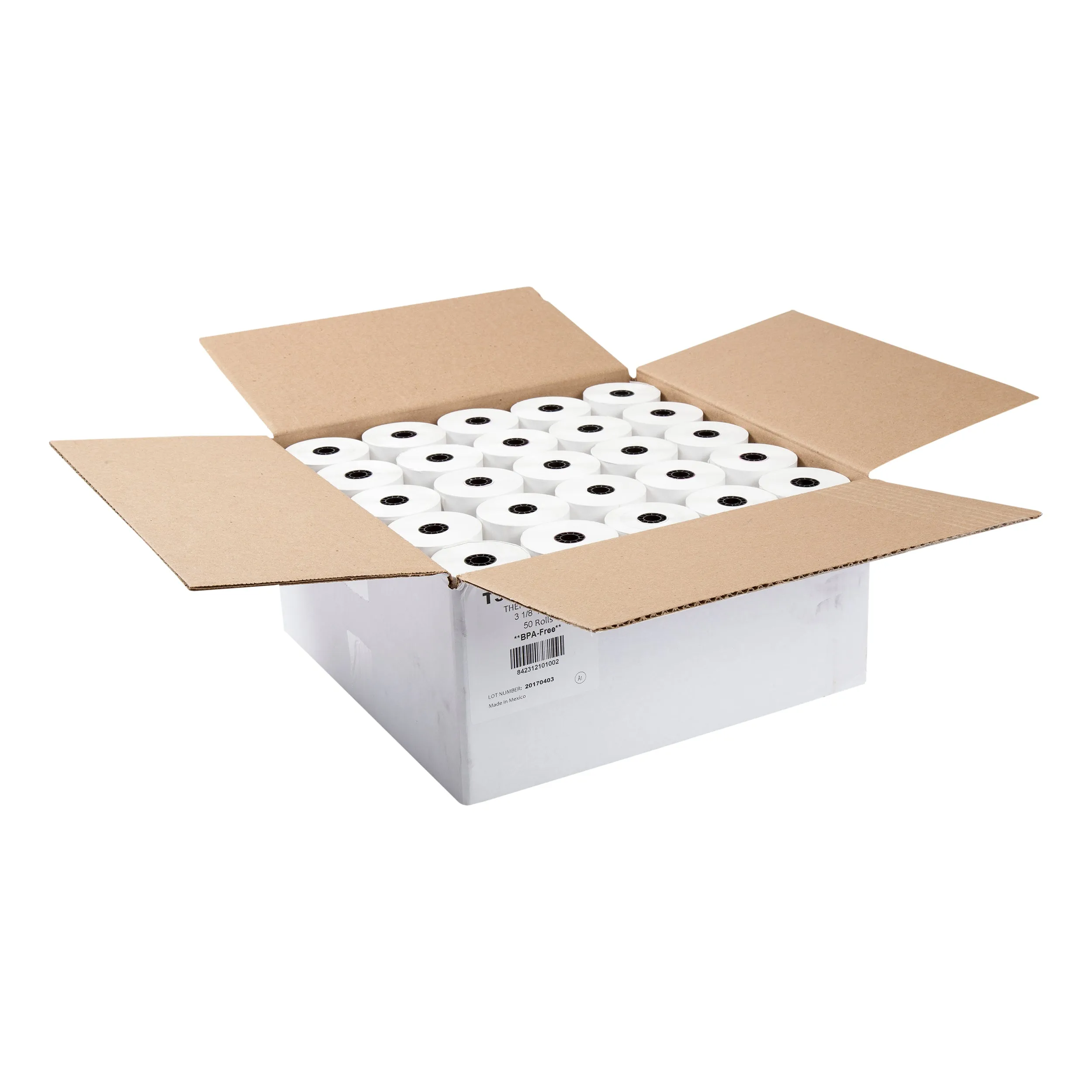 3-1/8" x 220' White 7/16" ID Core Thermal Rolls, Case of 50
