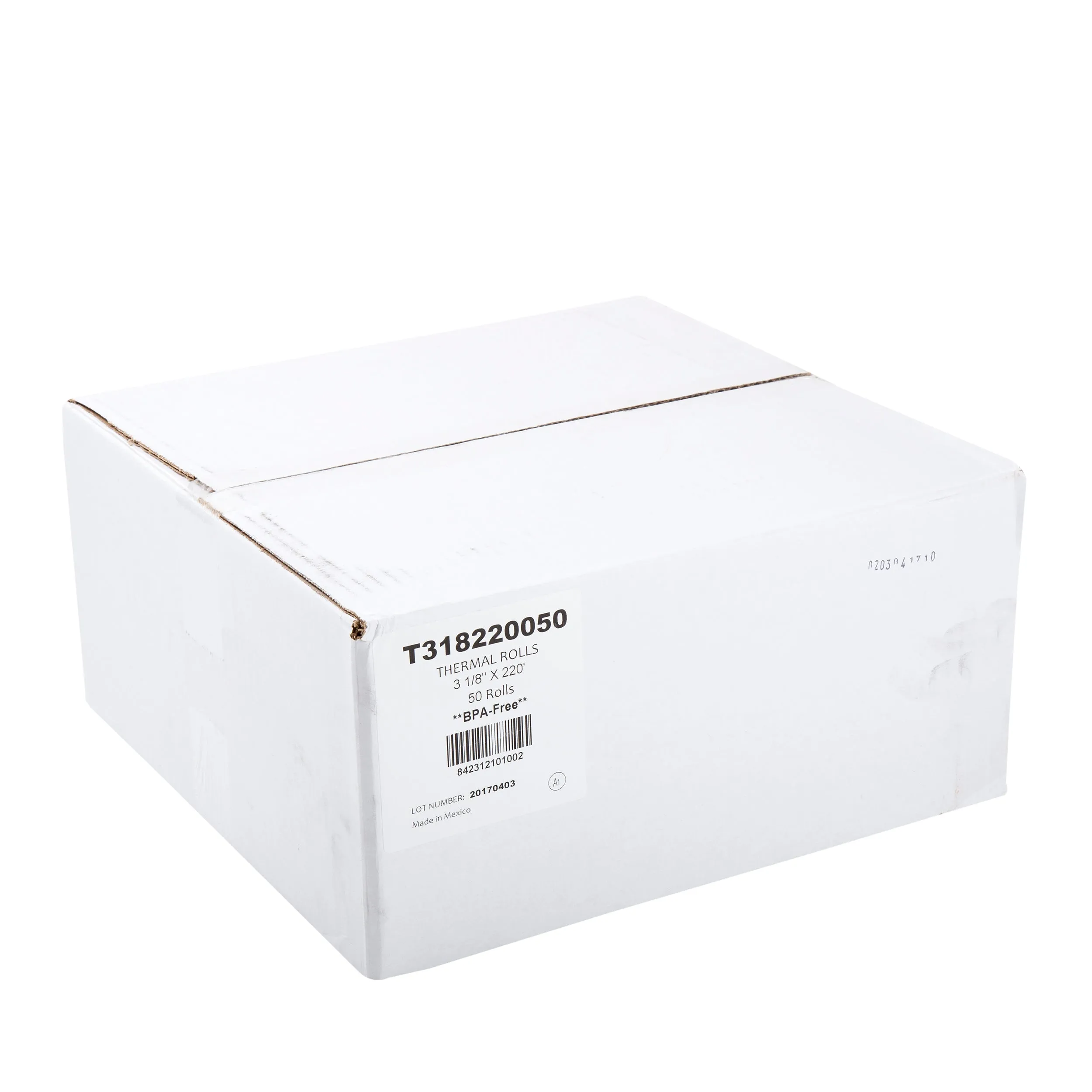 3-1/8" x 220' White 7/16" ID Core Thermal Rolls, Case of 50