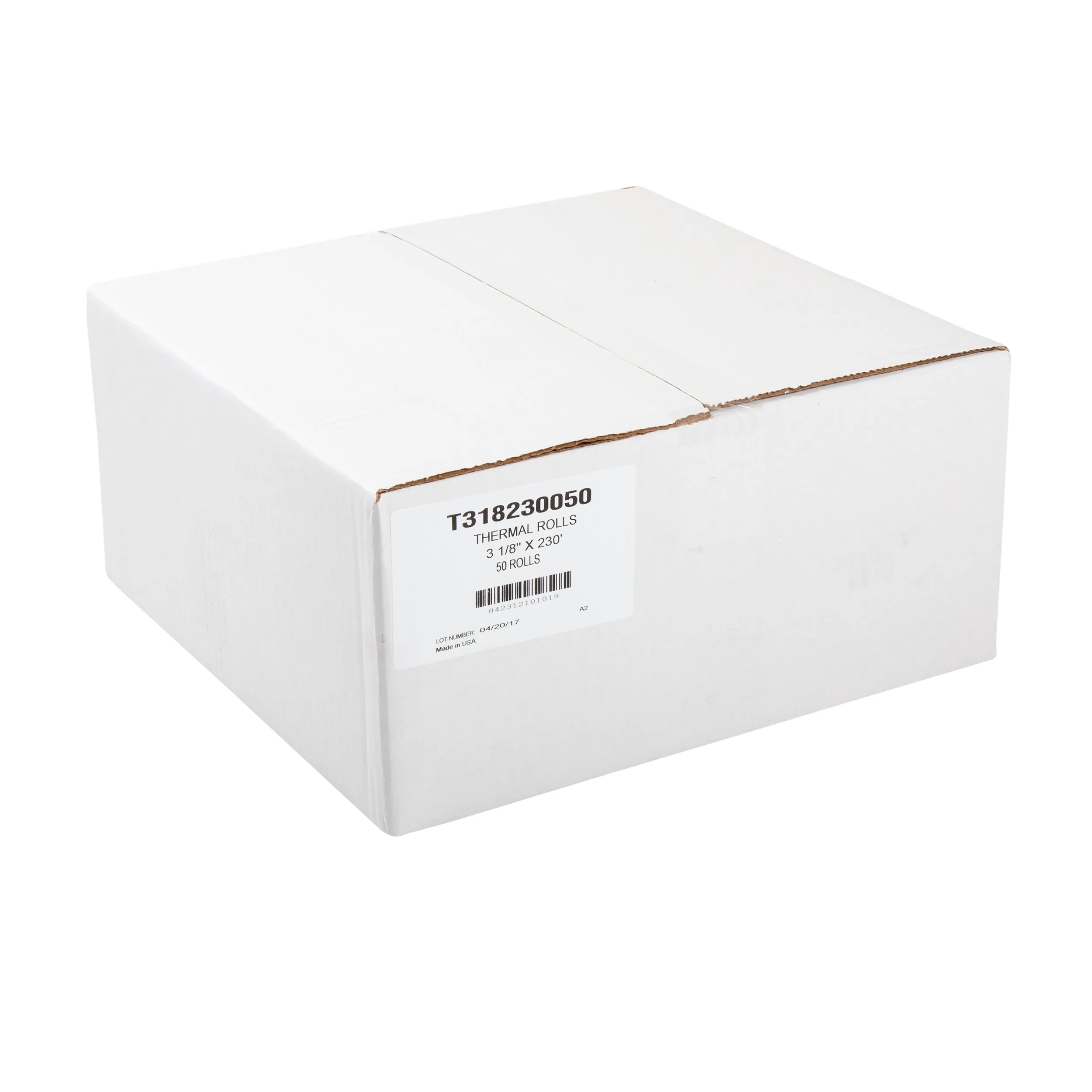 3-1/8" x 230' White 7/16" ID Core Thermal Rolls, Case of 50 or Pallet (63 cases)