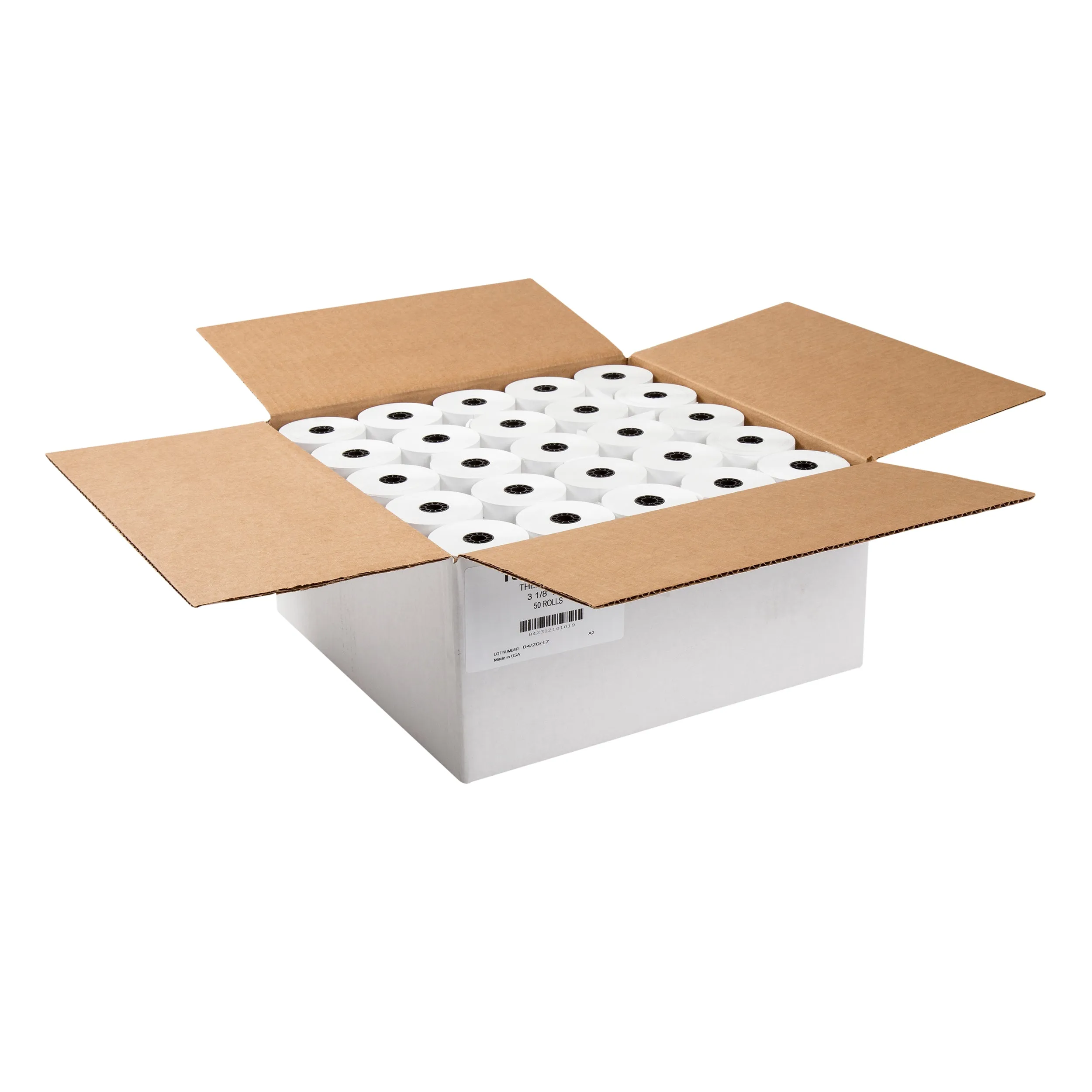 3-1/8" x 230' White 7/16" ID Core Thermal Rolls, Case of 50 or Pallet (63 cases)
