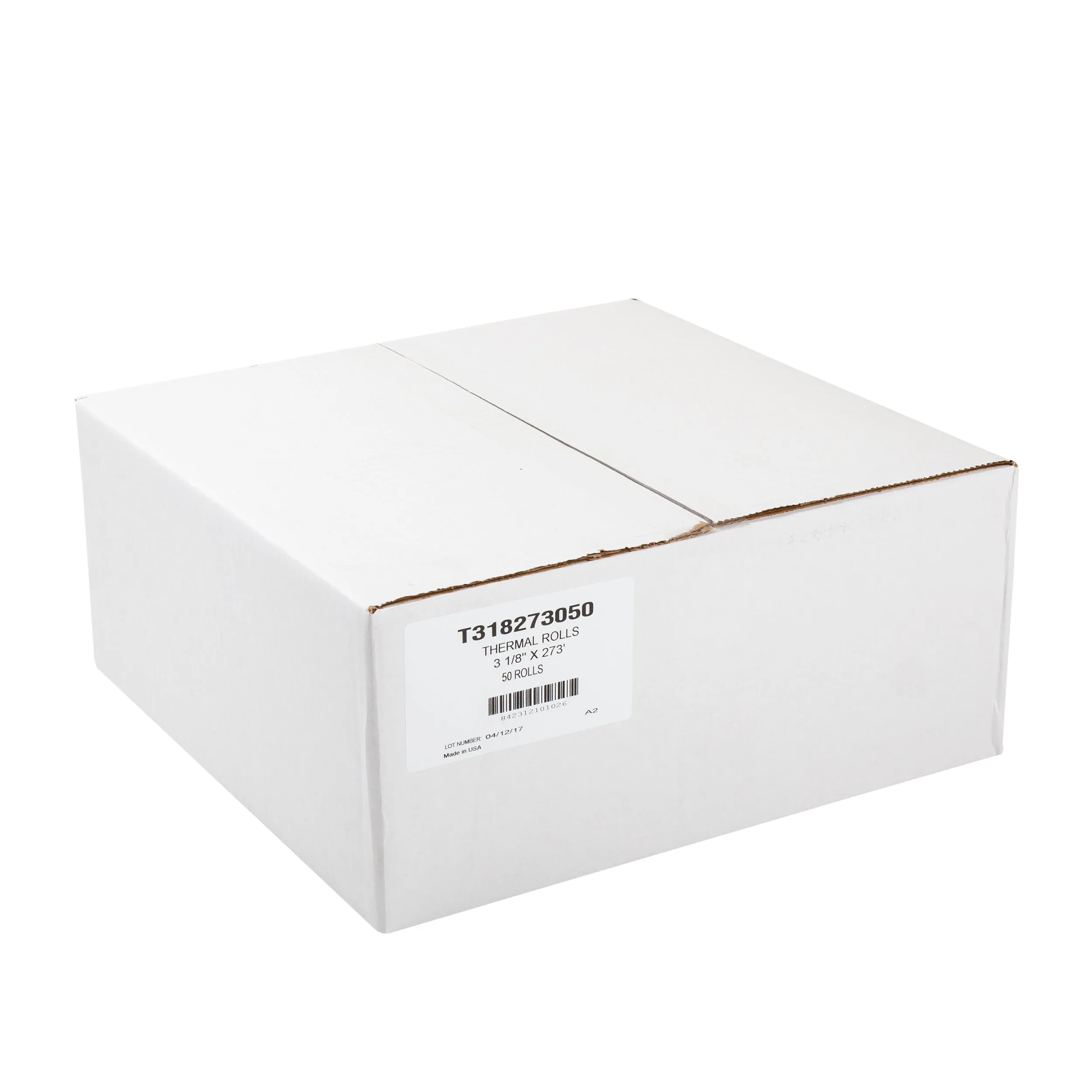3-1/8" x 273' White 7/16" ID Core Thermal Rolls, Case of 50