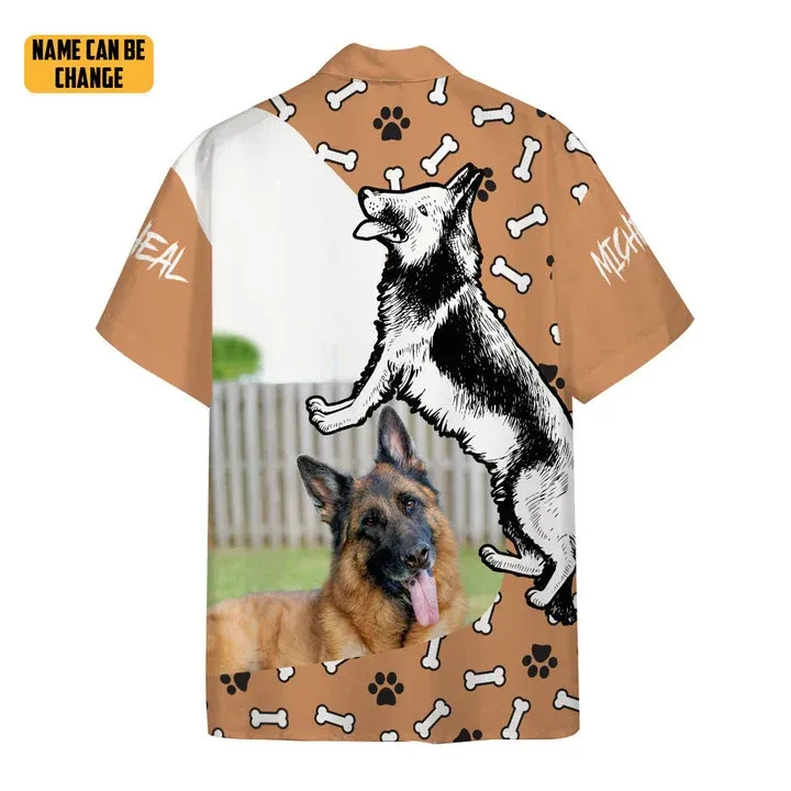 3D German Shepherd Dog Hawaii Custom Text Hawaiian Shirt