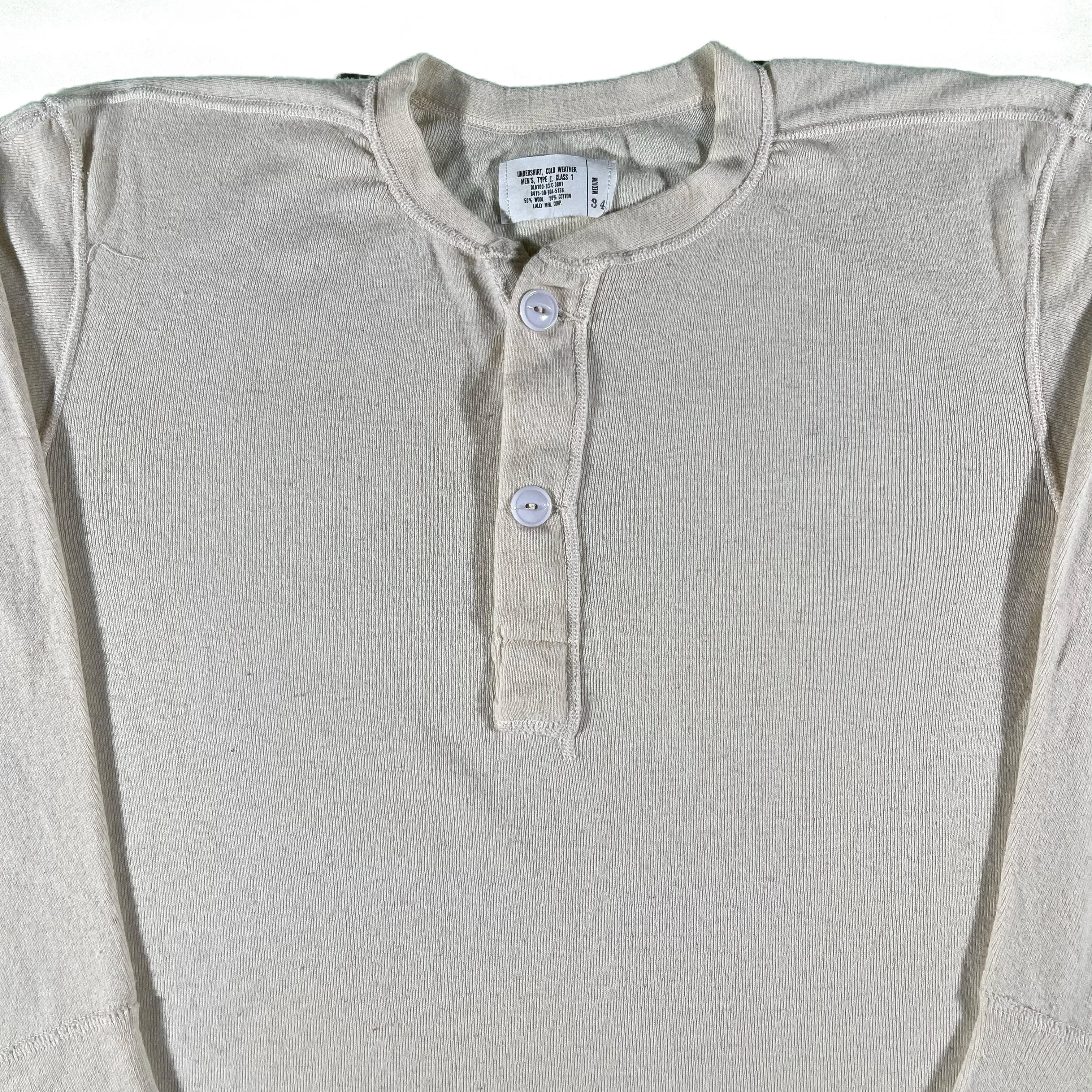 80s Cream Military Henley Thermal- L