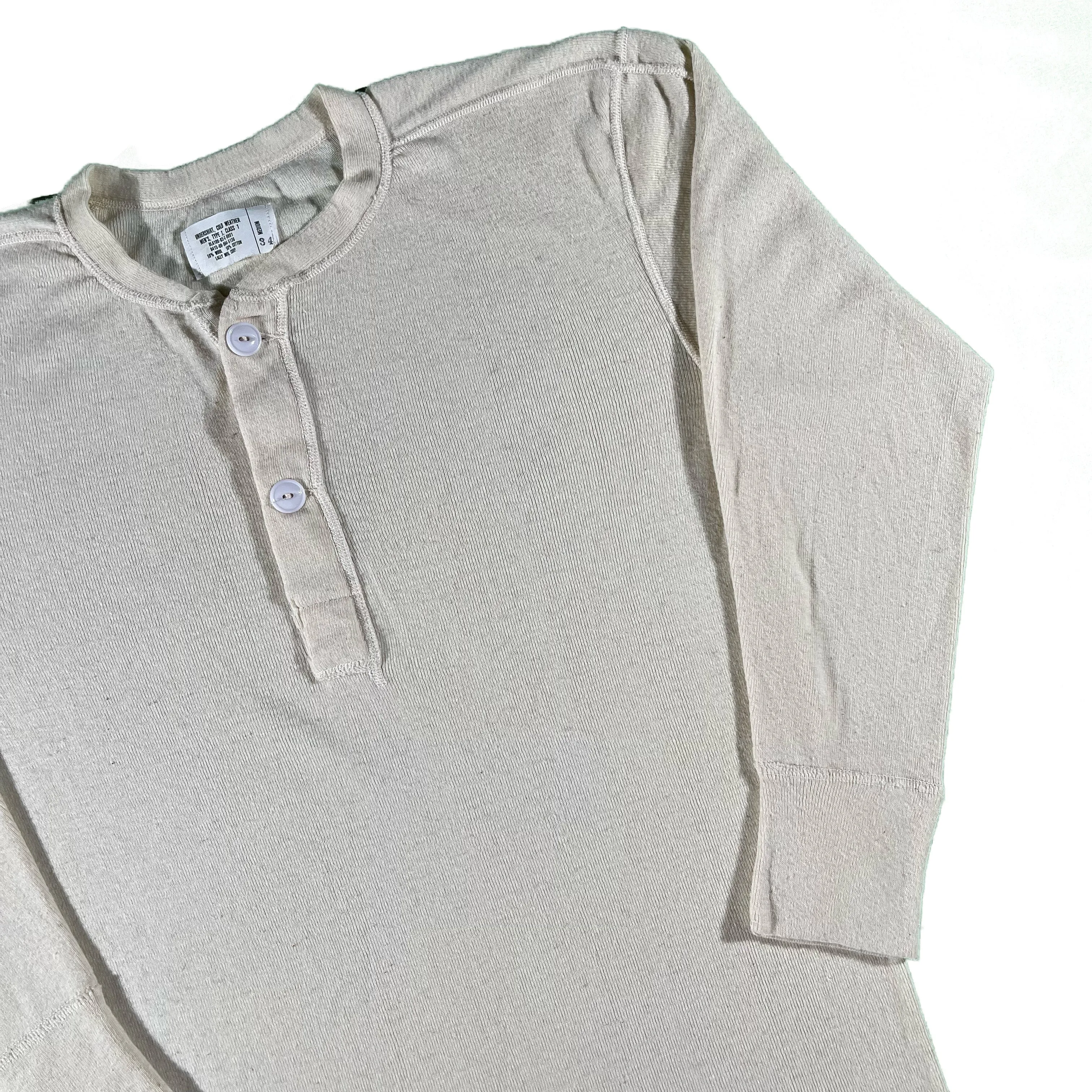 80s Cream Military Henley Thermal- L