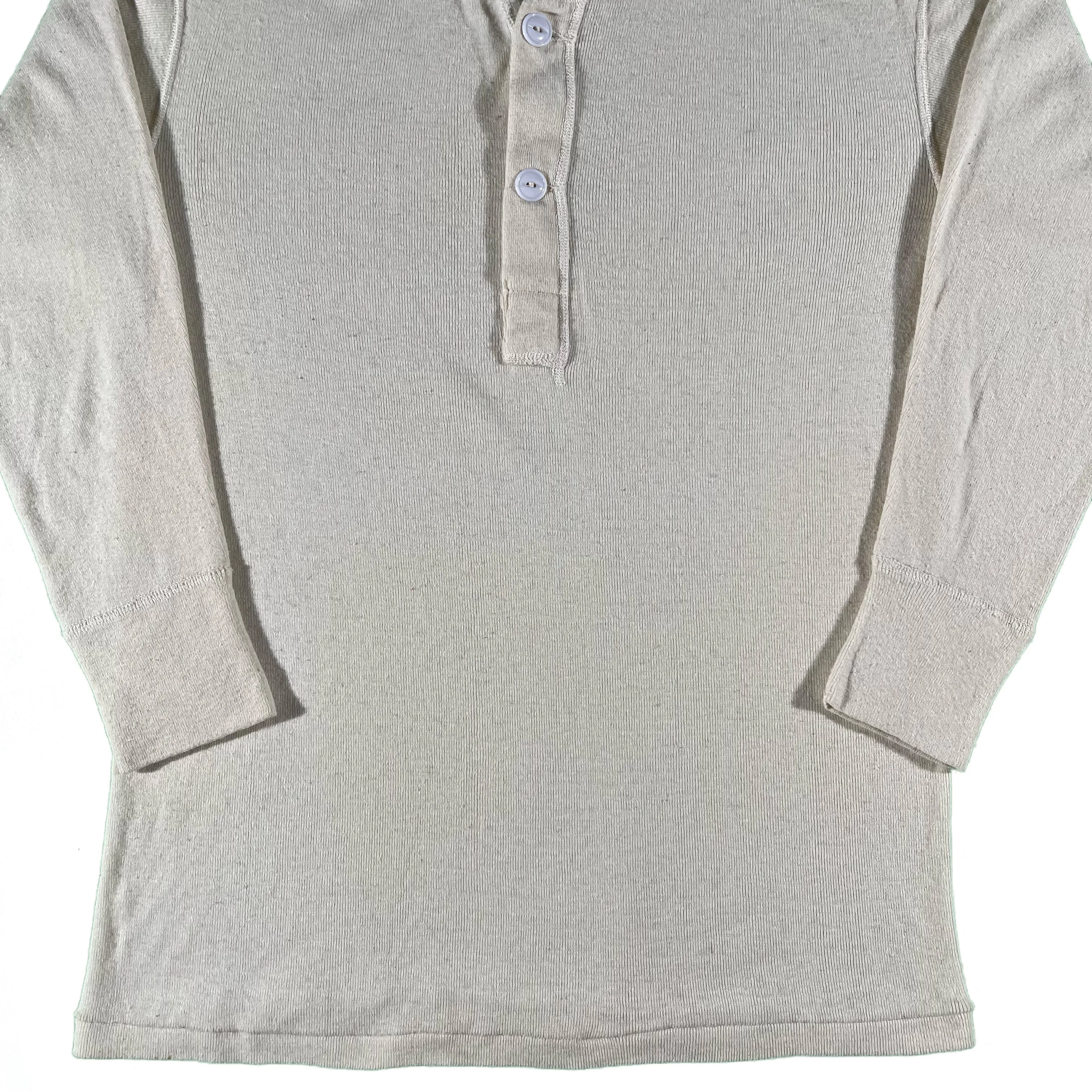 80s Cream Military Henley Thermal- L