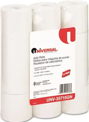 Adding Machine/Calculator Roll' 16 Lb' 2-1/4" X 130 Ft' White' 12/Pack
