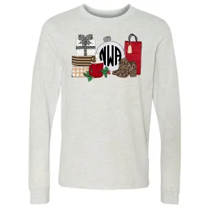 All Things Christmas Monogram - Ash Long Sleeve Tee
