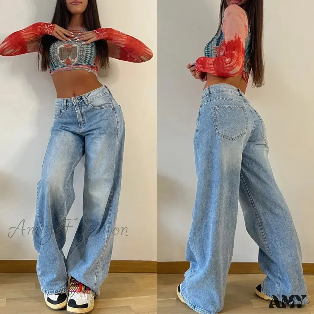 Amy Fashion - Baggy Straight Autumn Y2k Korean Fashion Streetwear High Waist Casual Denim Fashionable Jean
