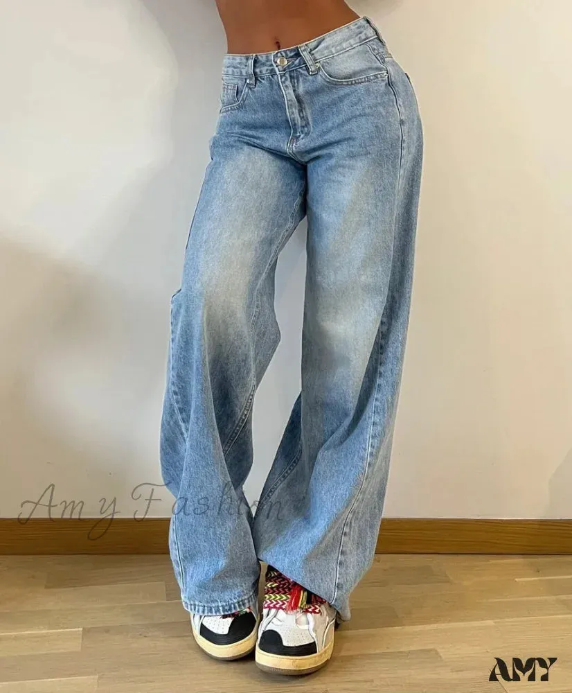 Amy Fashion - Baggy Straight Autumn Y2k Korean Fashion Streetwear High Waist Casual Denim Fashionable Jean