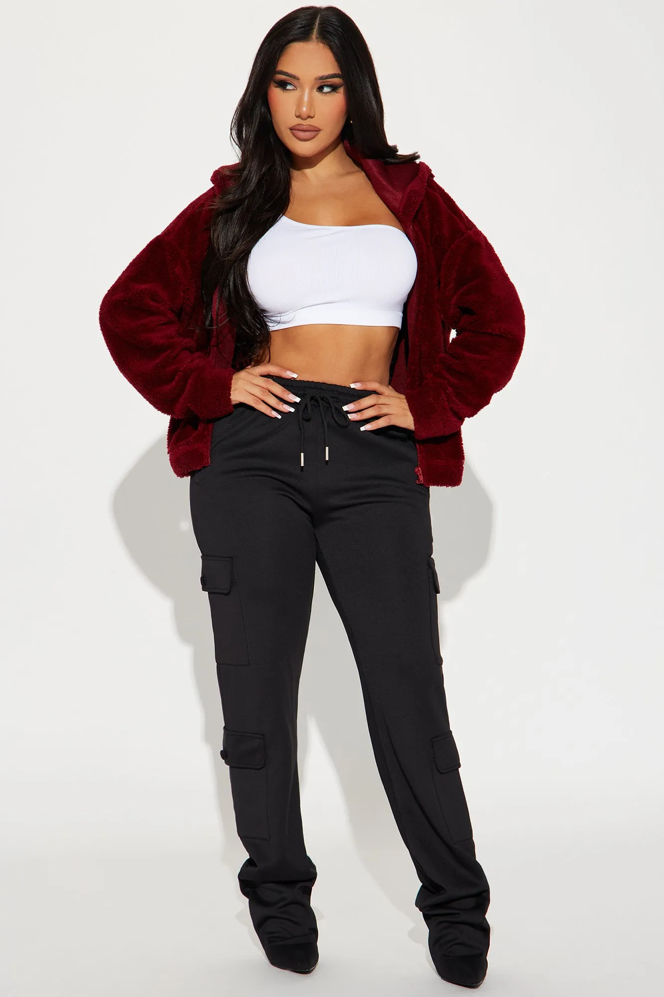 Augie Sherpa Lounge Jacket - Burgundy