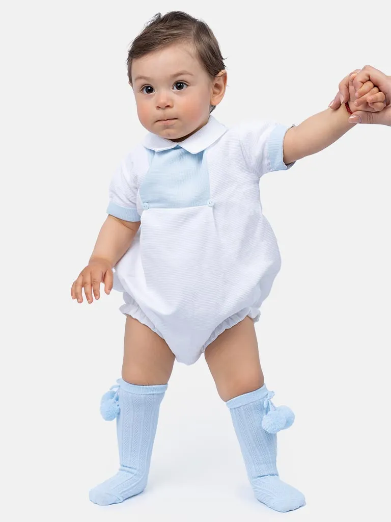 Baby Boy Raul Collection Spanish Romper - White & Baby Blue