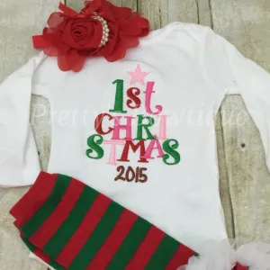 Baby girl My 1st Christmas 2016-- First Christmas bodysuit or shirt, legwarmers and headband
