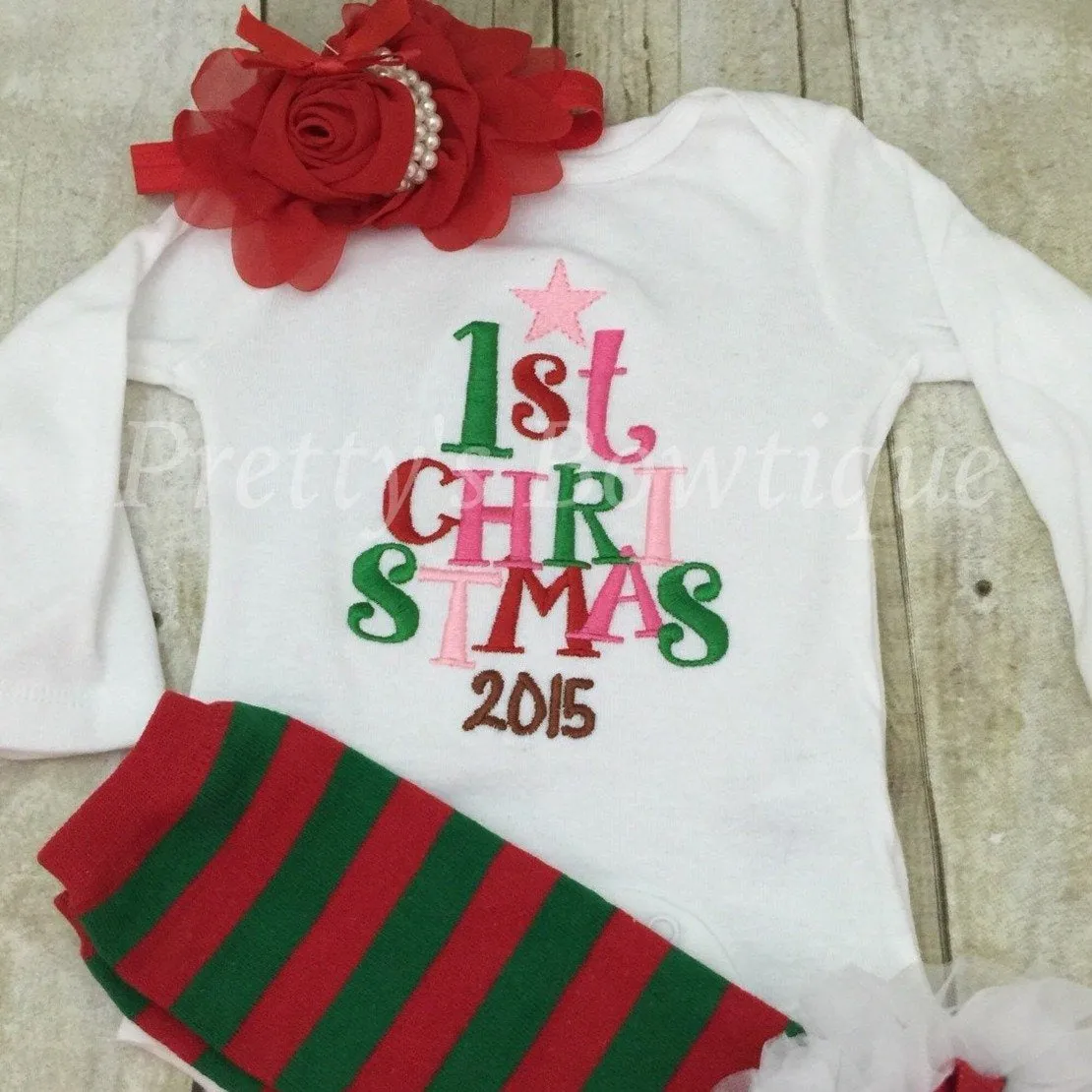 Baby girl My 1st Christmas 2016-- First Christmas bodysuit or shirt, legwarmers and headband