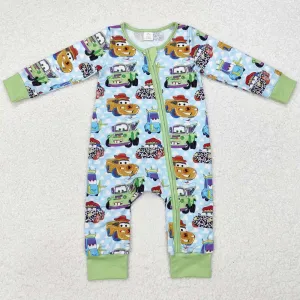 Baby Infant Boys Rompers Green Cars Bamboo Zip Rompers LR1622