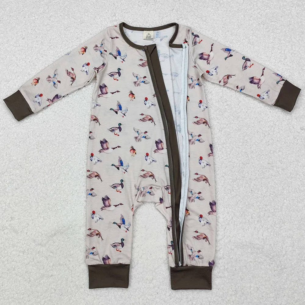 Baby Infant Boys Rompers Grey Fall Ducks Bamboo Hunting Zip Rompers LR1880