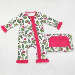 Baby Infant Girls Rompers Christmas Hearts Bamboo Ruffles Rompers LR1337