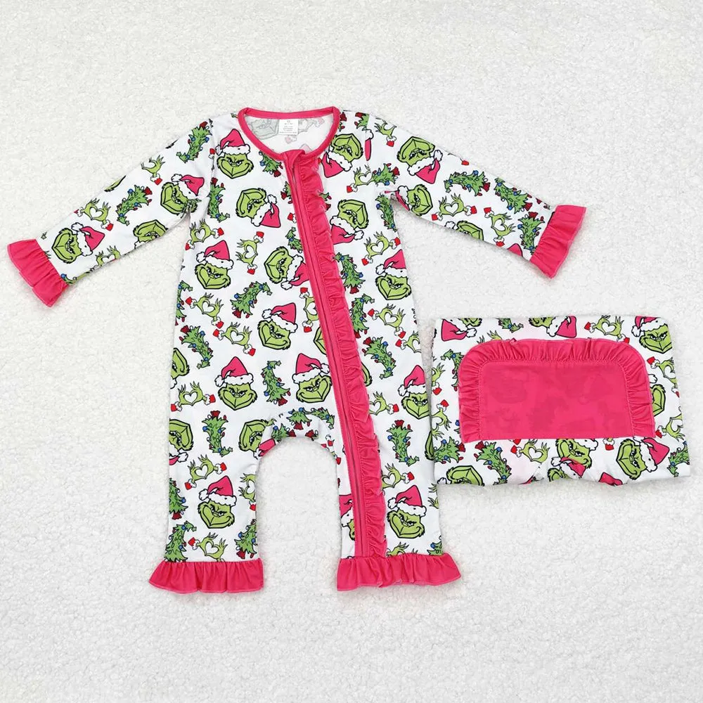Baby Infant Girls Rompers Christmas Hearts Bamboo Ruffles Rompers LR1337