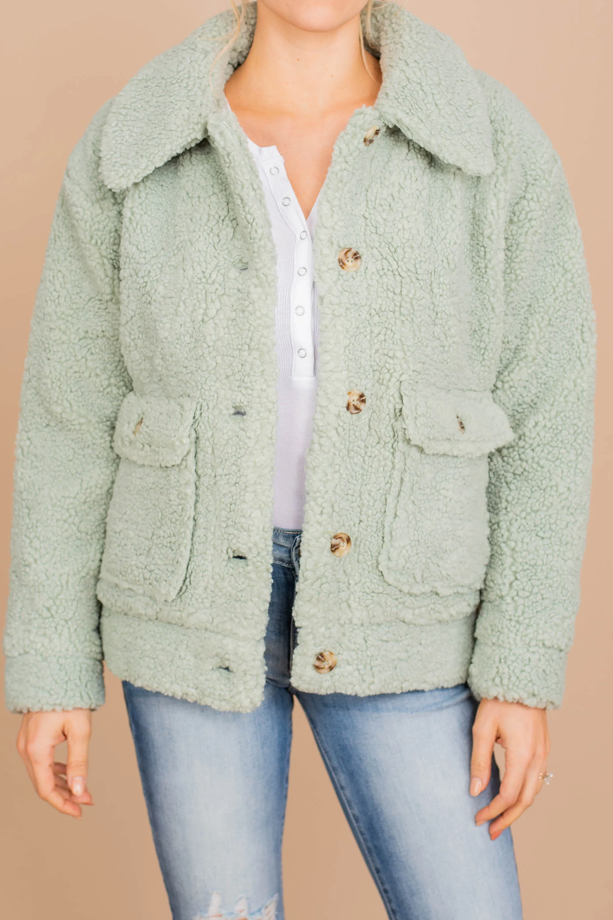 Beauty Maintained Mint Green Sherpa Jacket