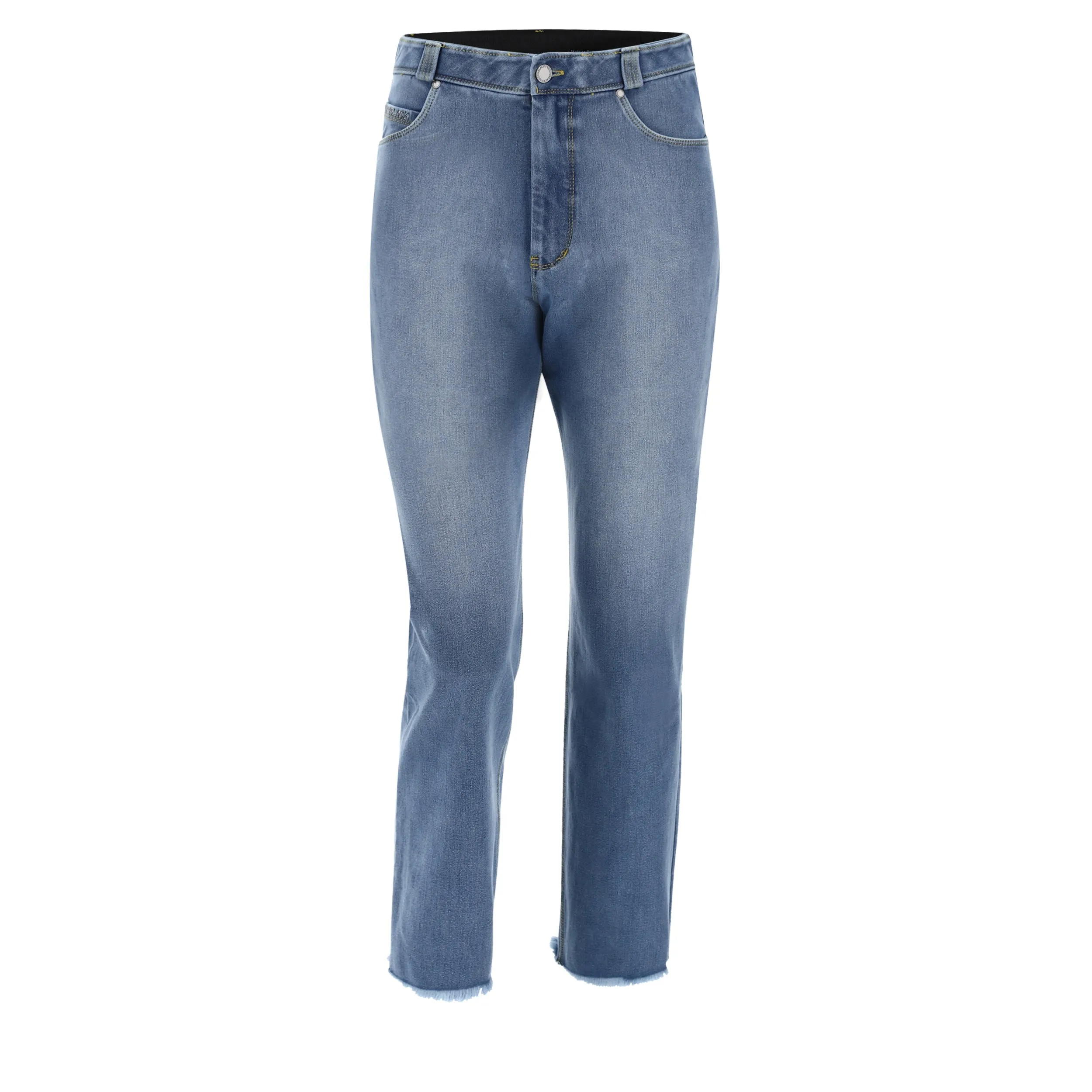 (BLACK14SHS208-J4Y) Freddy  Mom Fit Jeans, Super High Waist And Wide Fringed Bottom