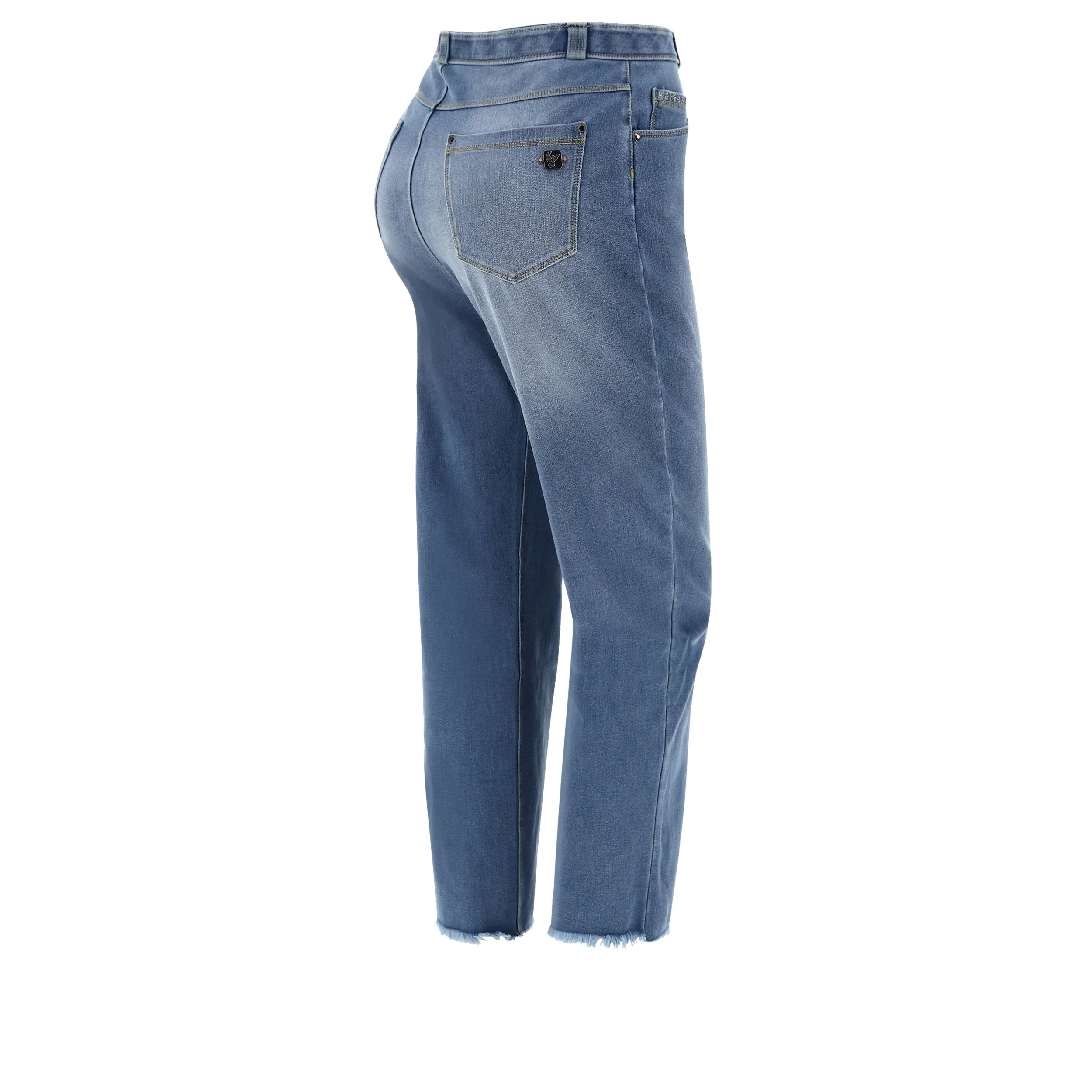 (BLACK14SHS208-J4Y) Freddy  Mom Fit Jeans, Super High Waist And Wide Fringed Bottom