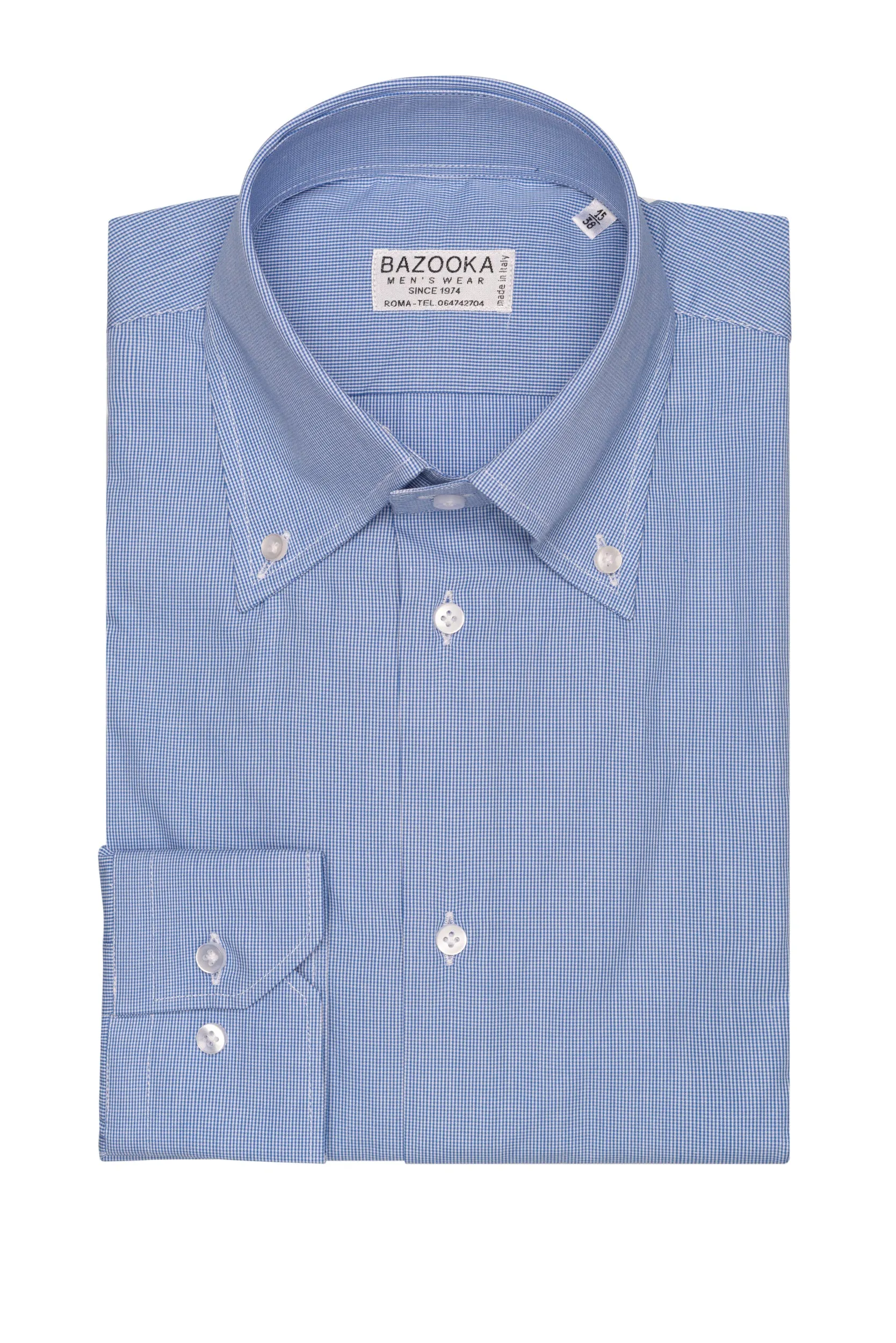 Blue Micro Checked Botton Down Shirt by Bazooka