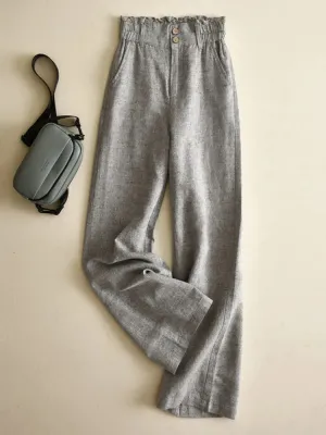 Bonnyshow Cotton Linen Pants Korean Fashion High Waist Casual Bottom Wide Leg Pants Women Oversize Clothes Trousers Loose Breathable Pants