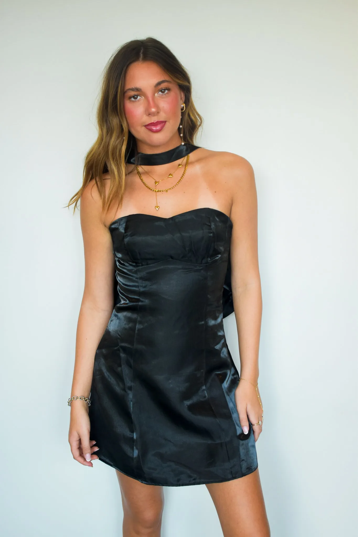 Bow Detail Shimmering Mini Dress