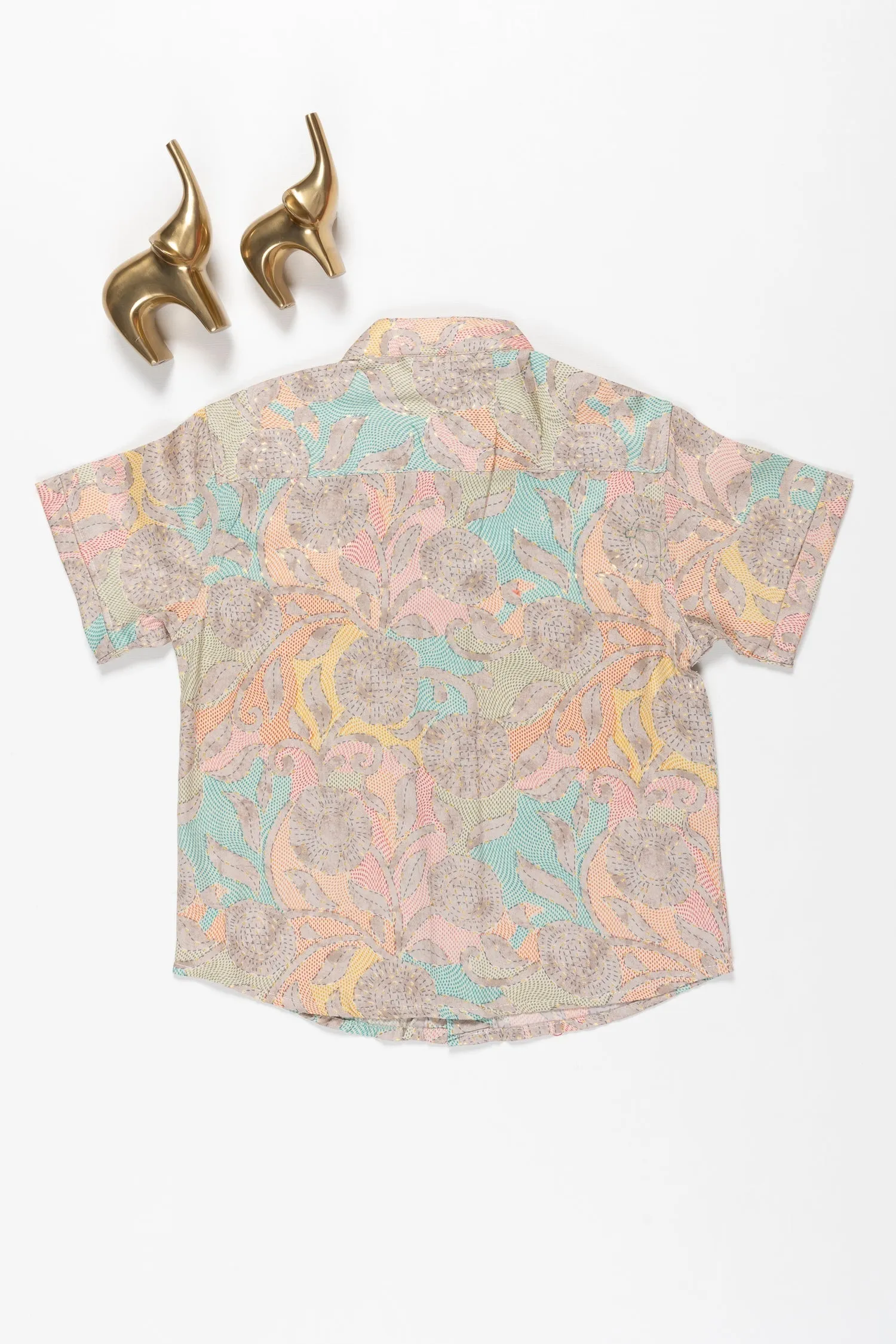 Boys Botanical Elegance Cotton Shirt - Earthy Tones & Relaxed Fit