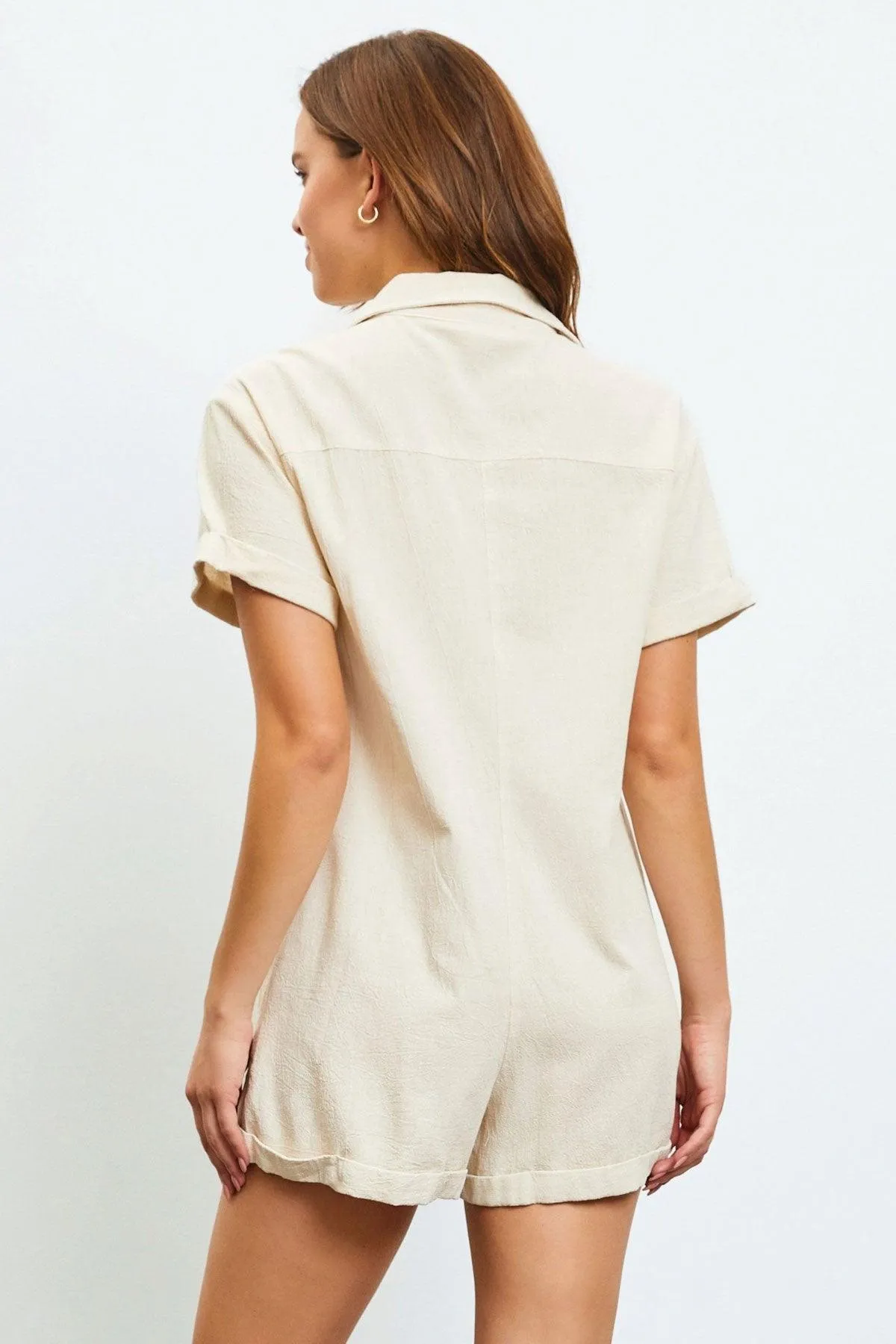 Buttoned Relax Fit Short Sleeve Front Pocket Romper