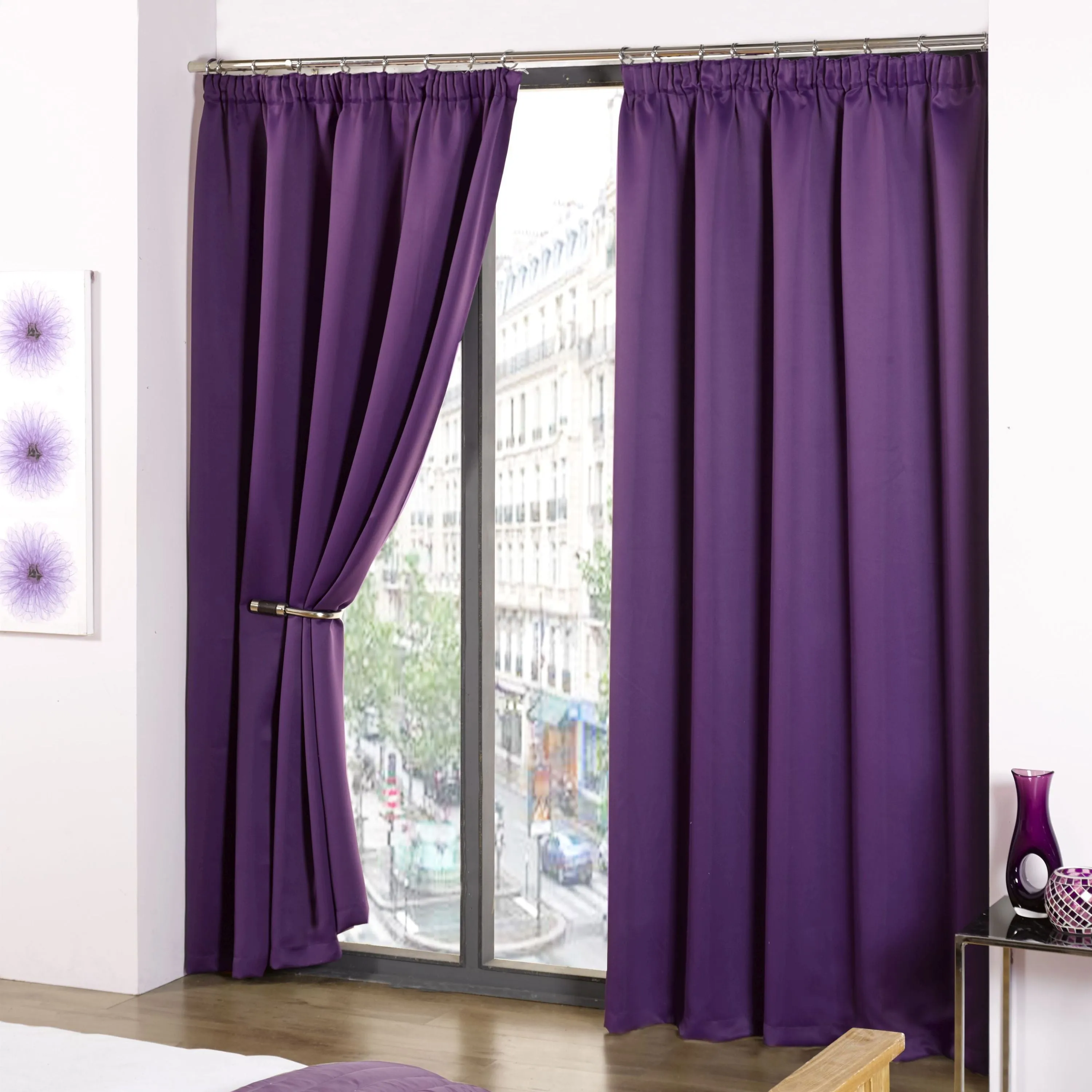 Cali Amethyst Purple Thermal Blackout Pencil Pleat Curtains