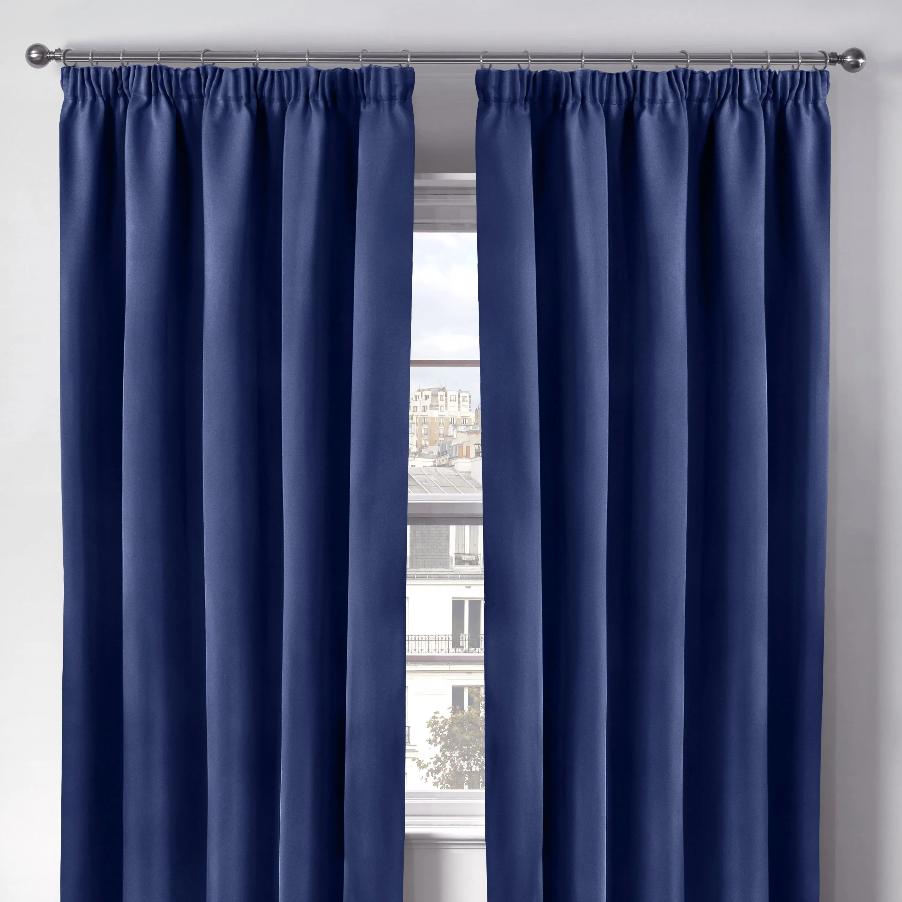 Cali Navy Blue Thermal Blackout Pencil Pleat Curtains