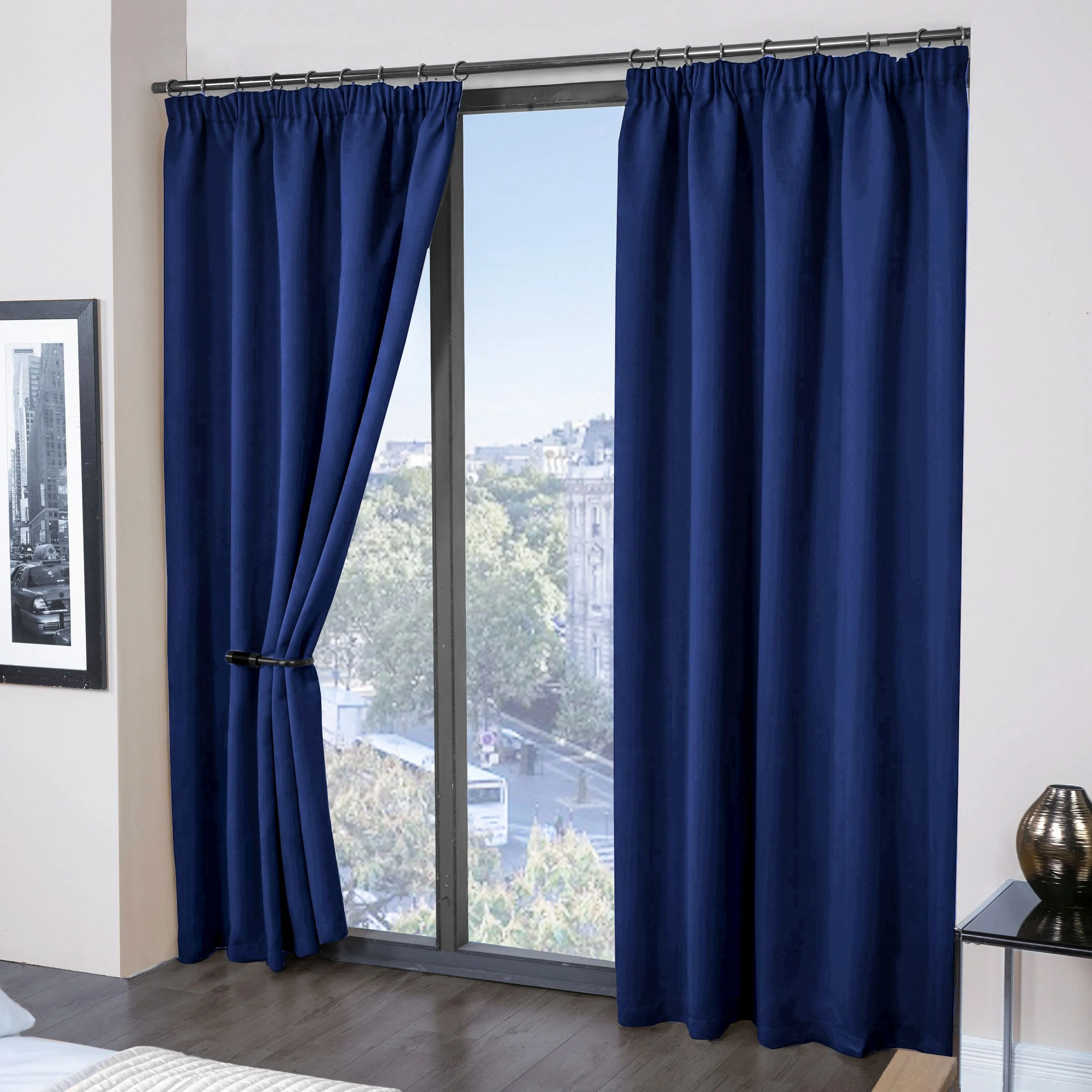 Cali Navy Blue Thermal Blackout Pencil Pleat Curtains