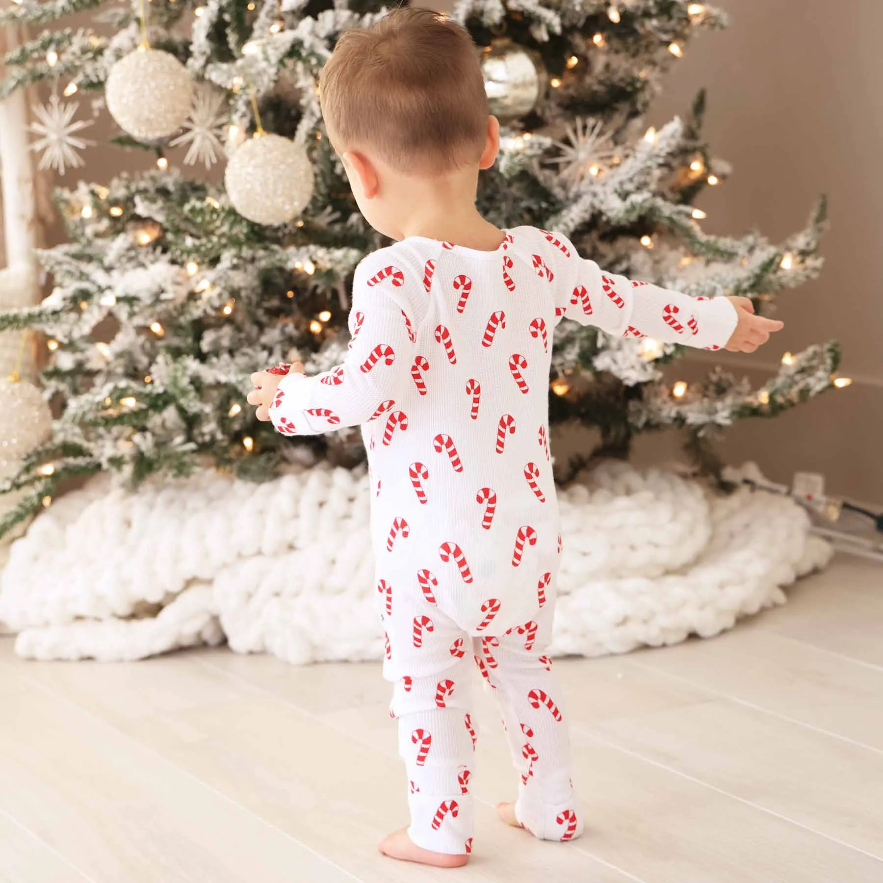 Candy Cane Lane Waffle Convertible Zip Romper*
