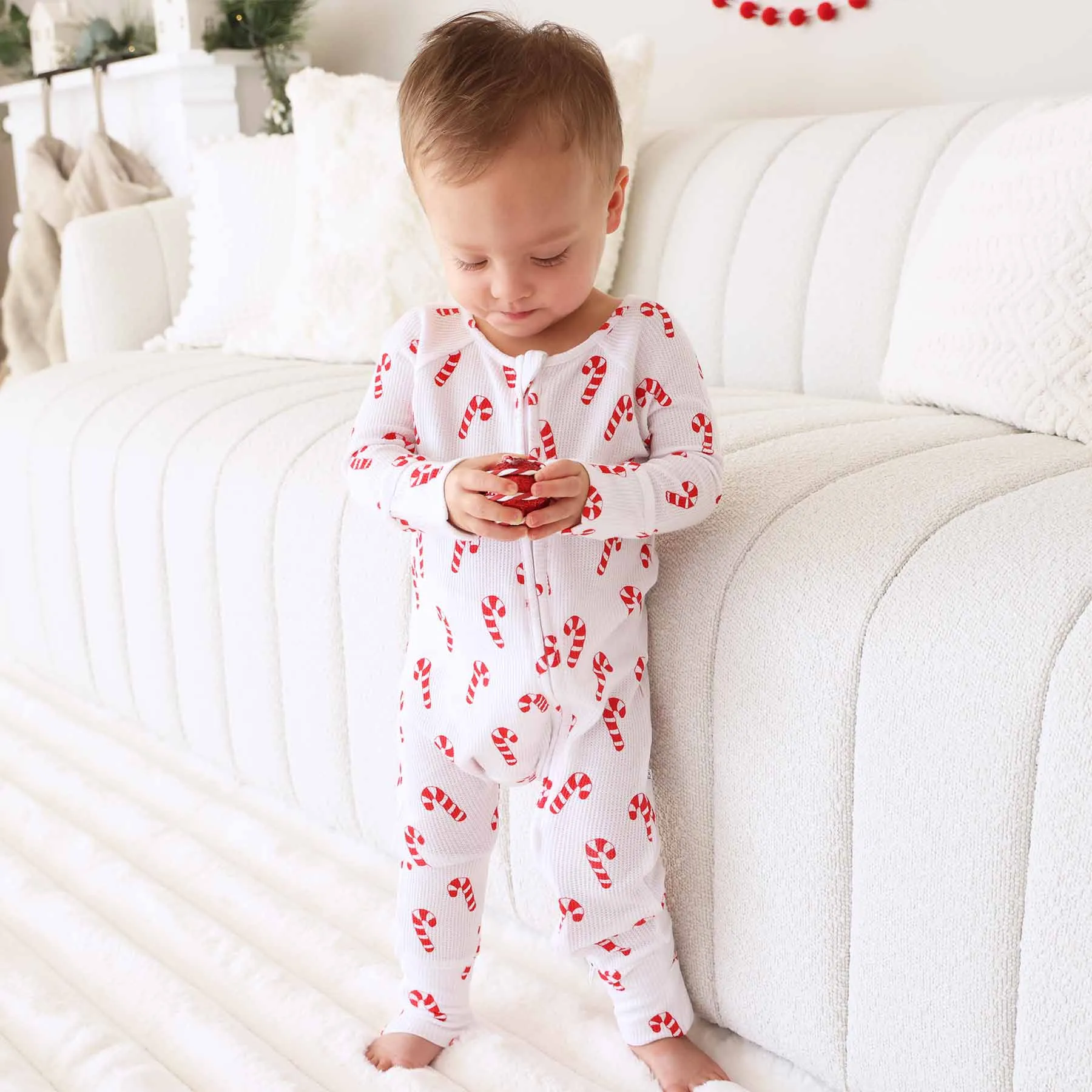 Candy Cane Lane Waffle Convertible Zip Romper*