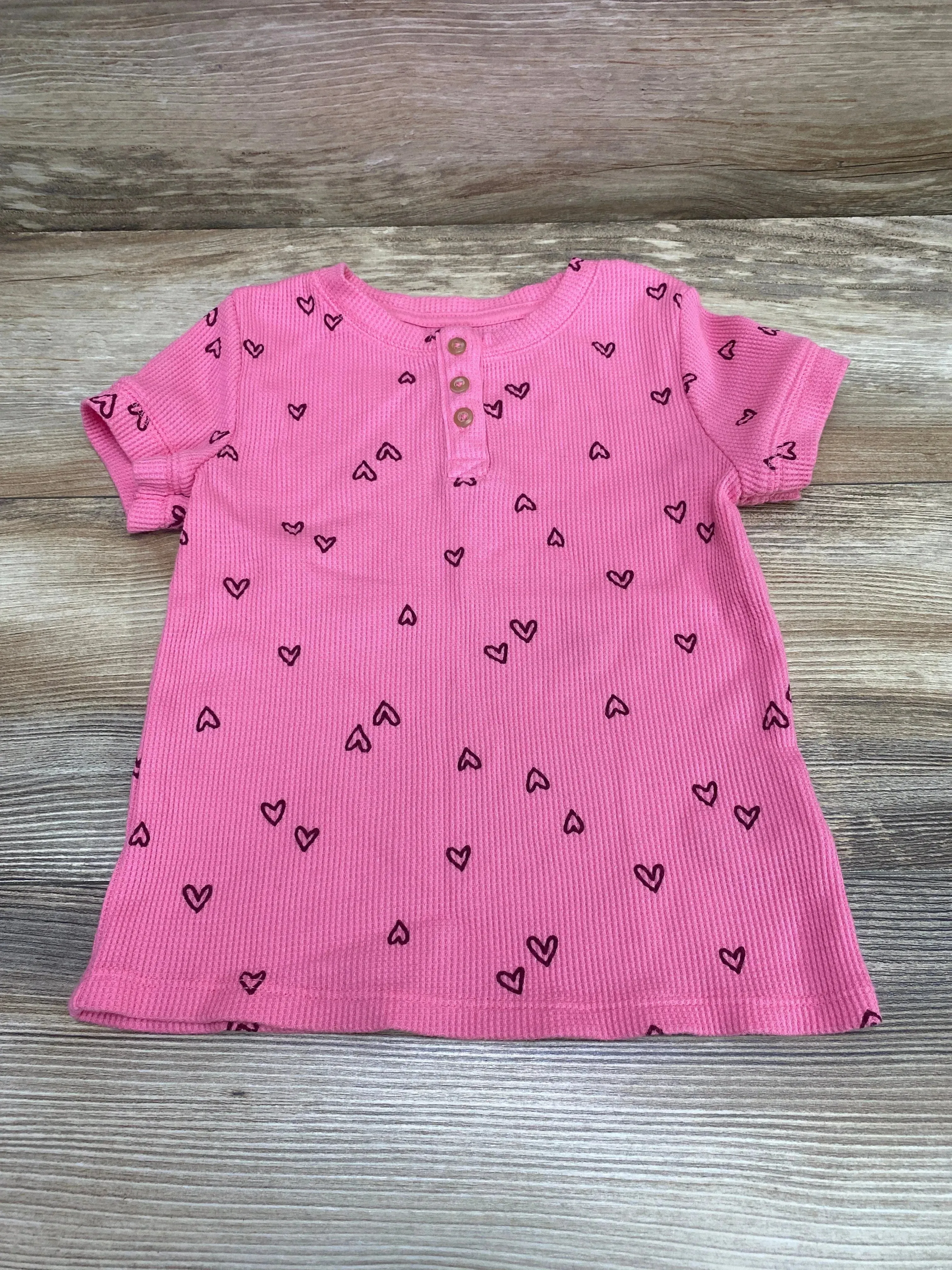 Cat & Jack Thermal Knit Henley Shirt Pink sz 5T