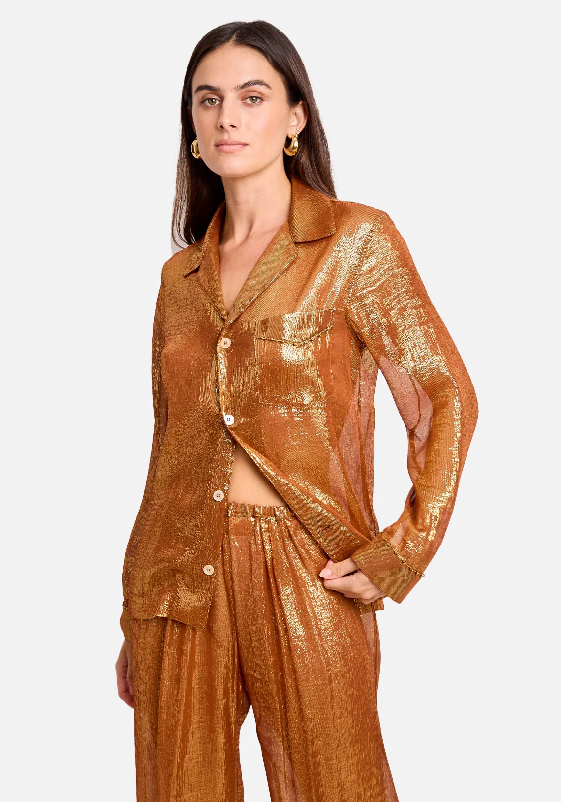 CHIC CHIFFRON LUREX SILK AND BEADS PANT