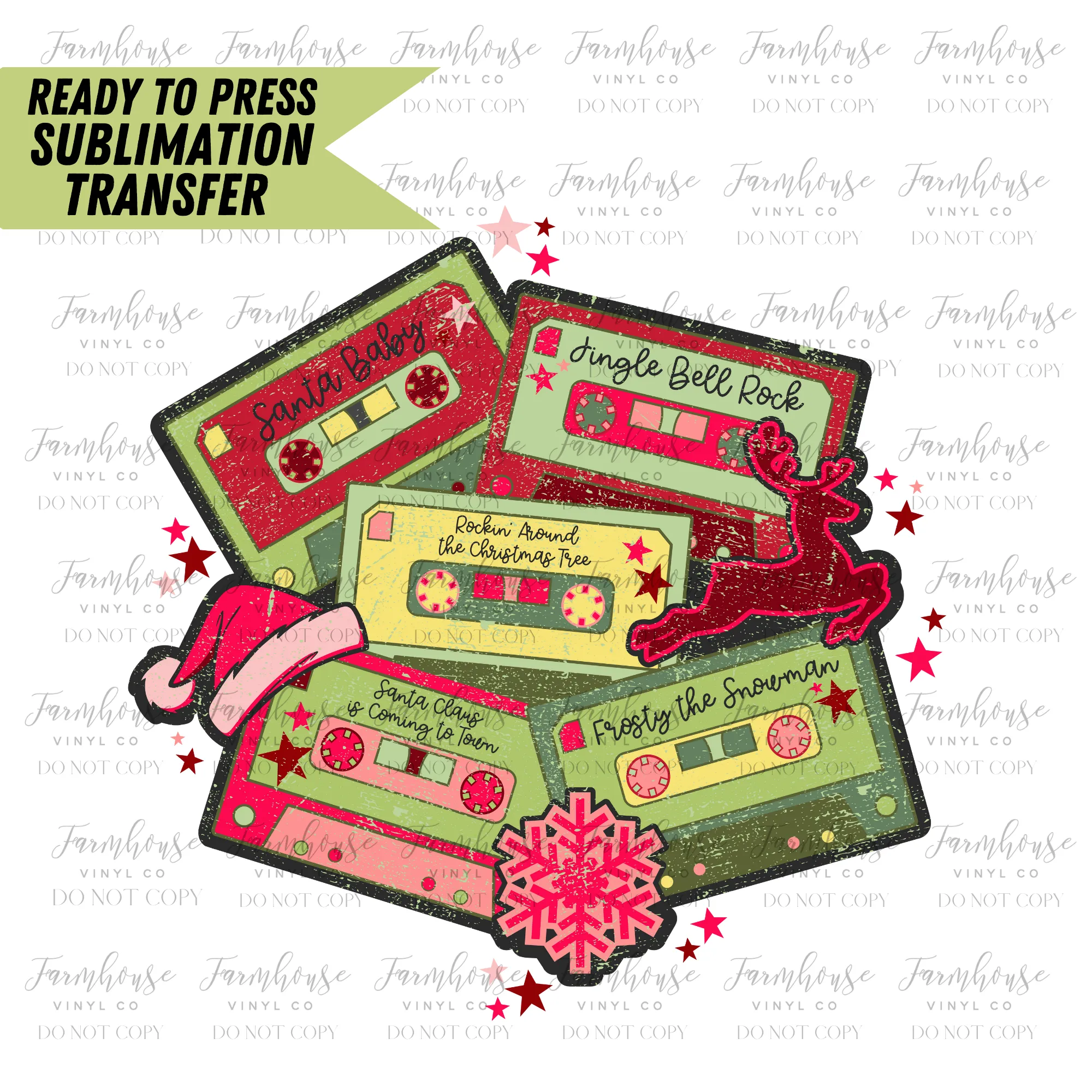 Christmas Cassettes Ready To Press Sublimation Transfer Design
