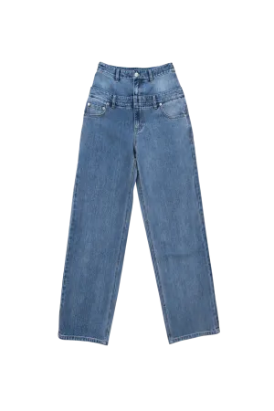 Classic Wash Denim Double Waisted Slouchy Carpenter Jean