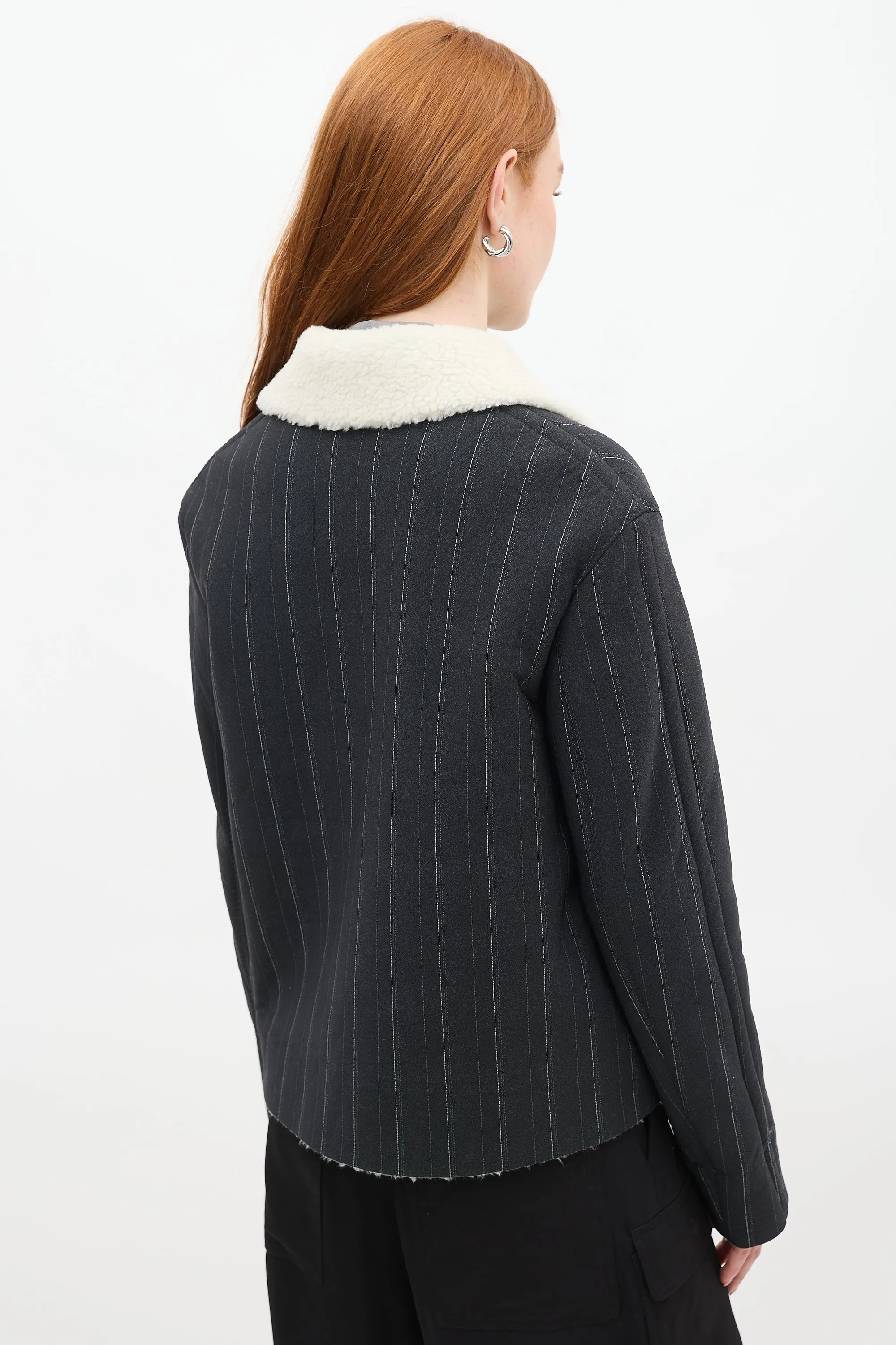 Dark Grey Pinstripe Sherpa Jacket