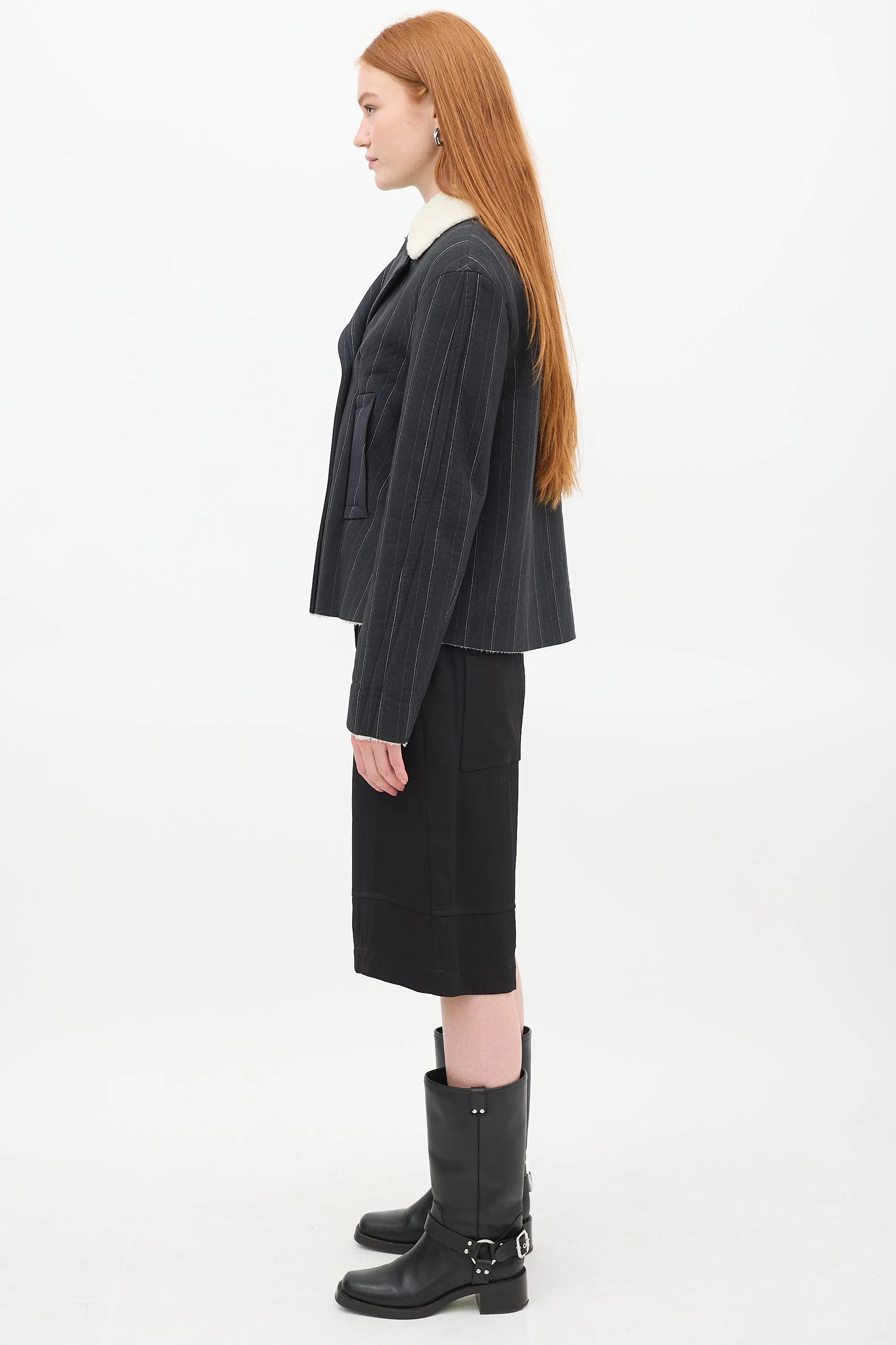 Dark Grey Pinstripe Sherpa Jacket
