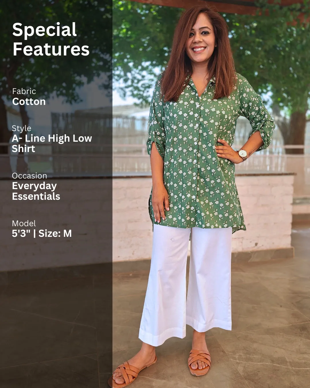 Deep Moss Printed Cotton Aline Shirt