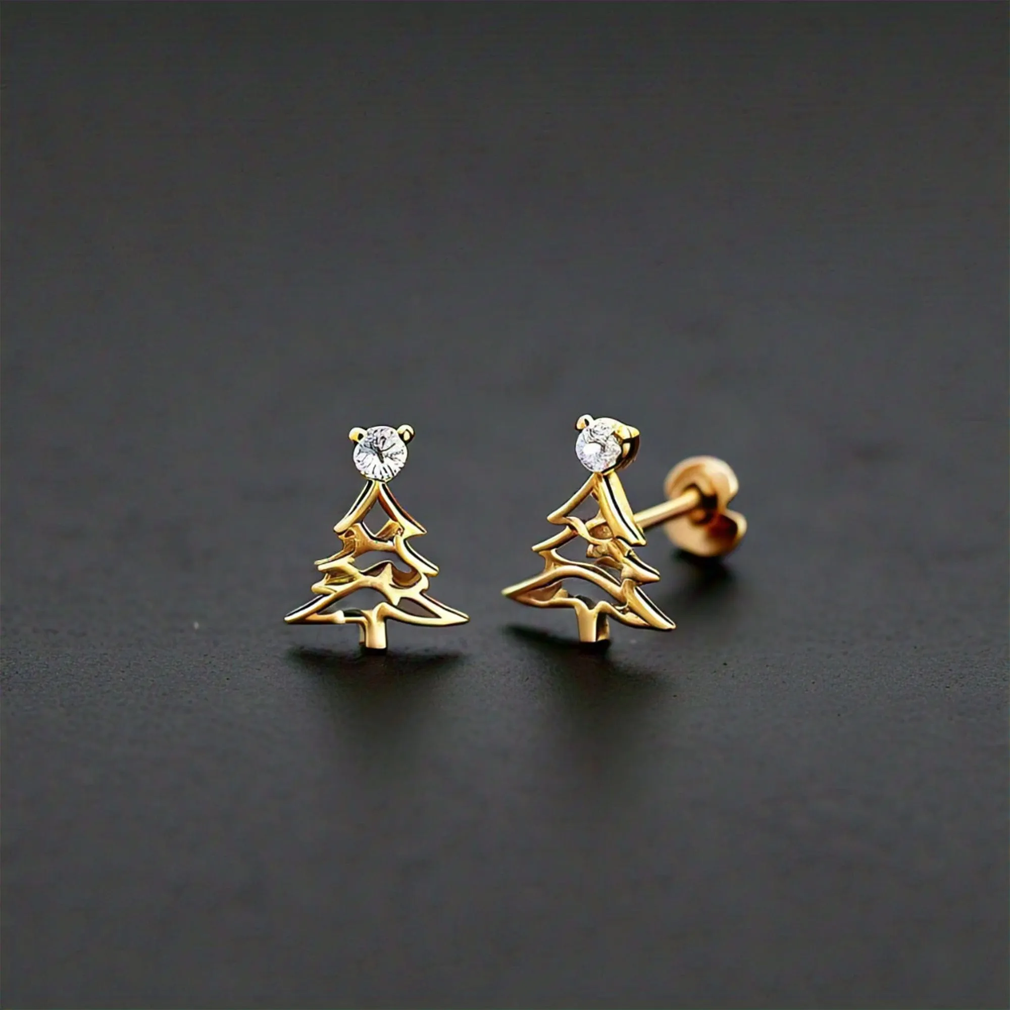 Dewi Gold Moissanite Little Debbie Christmas Tree Stud Earrings
