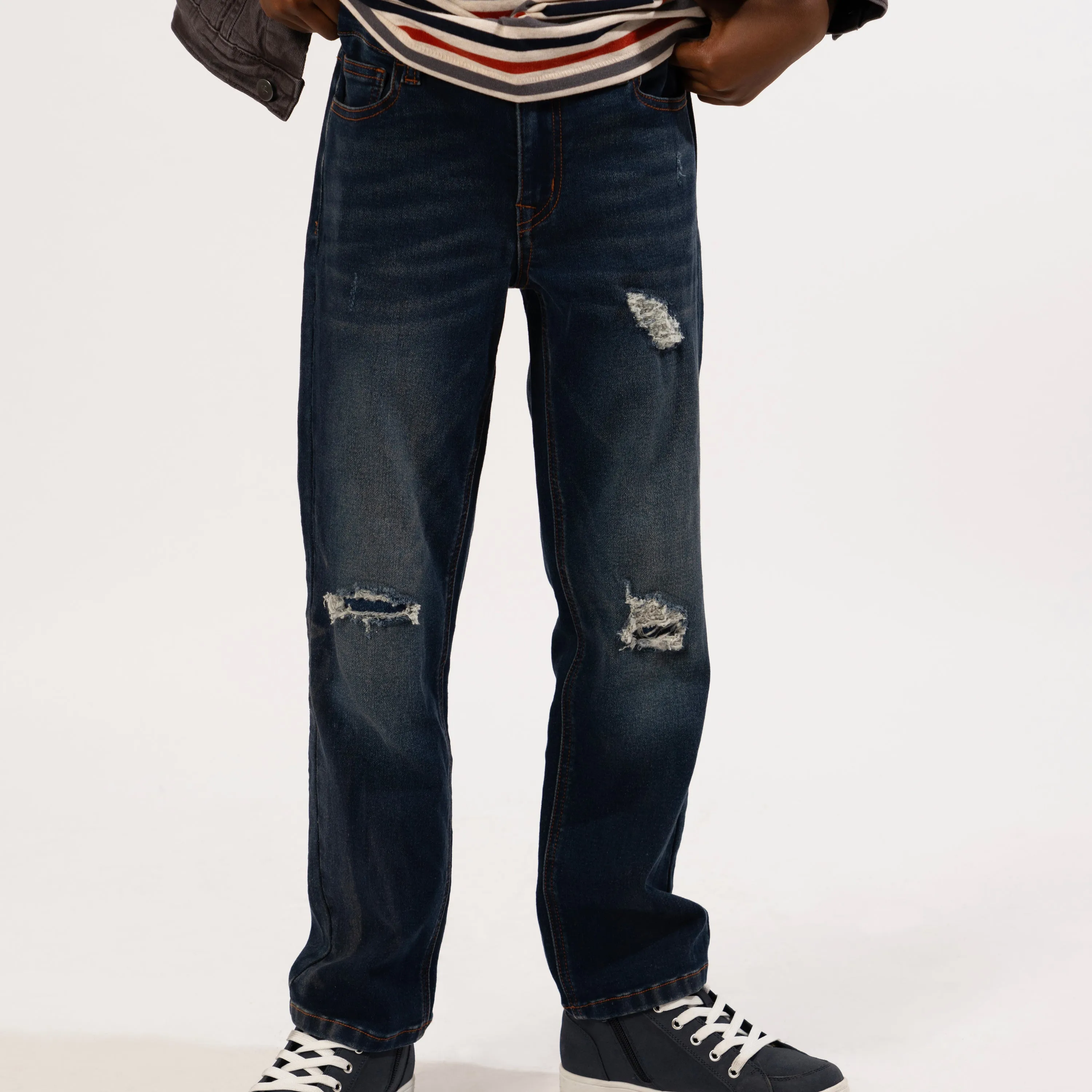 Distressed Knit Straight Jean