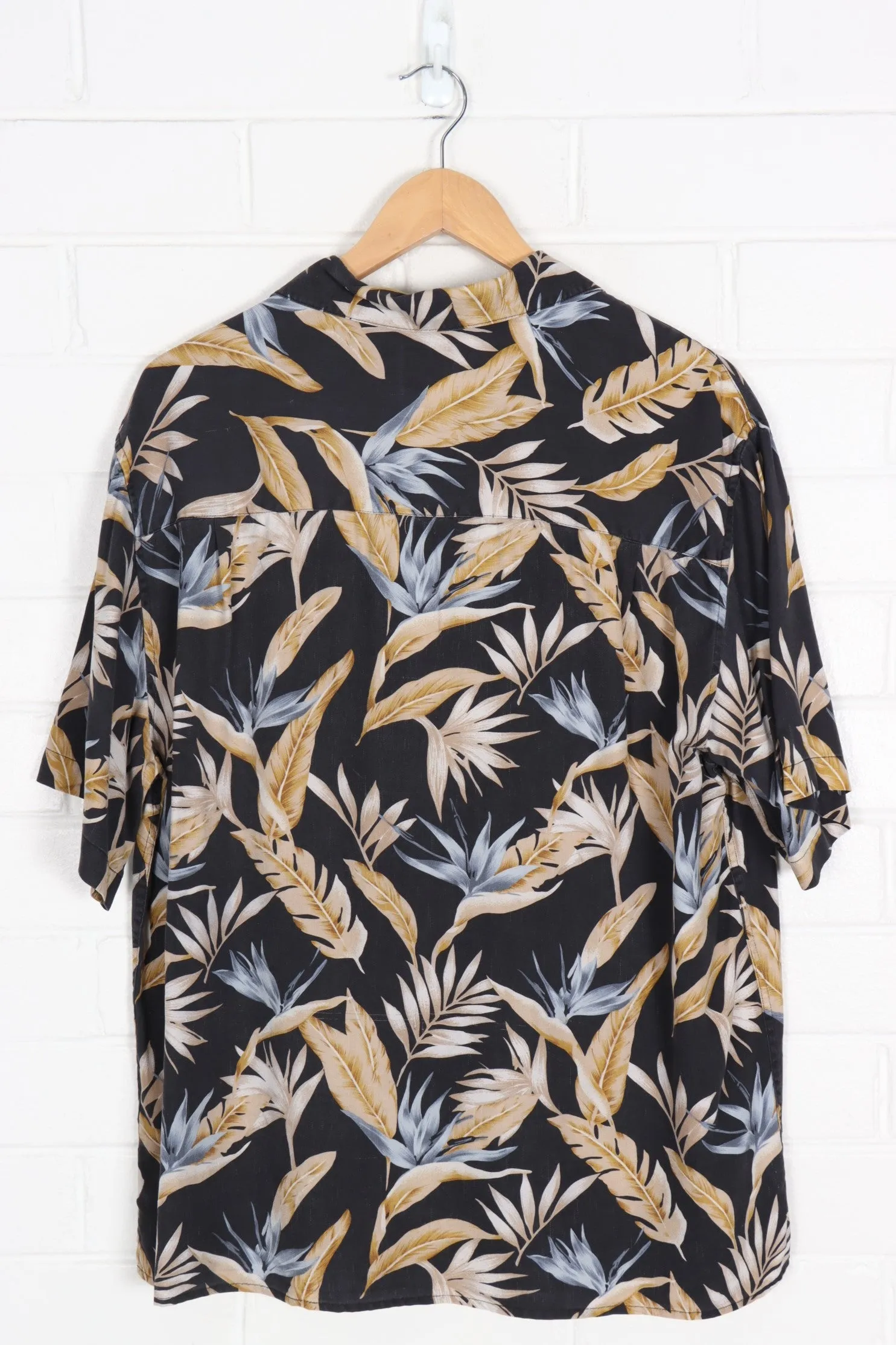 Feathers & Flowers Earthy Tones Silk Shirt (XL)