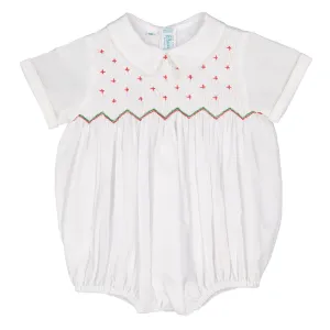 Feltman Brothers White/Green/Red Boys Smocked Diamond Holiday Romper 968/23972 5109